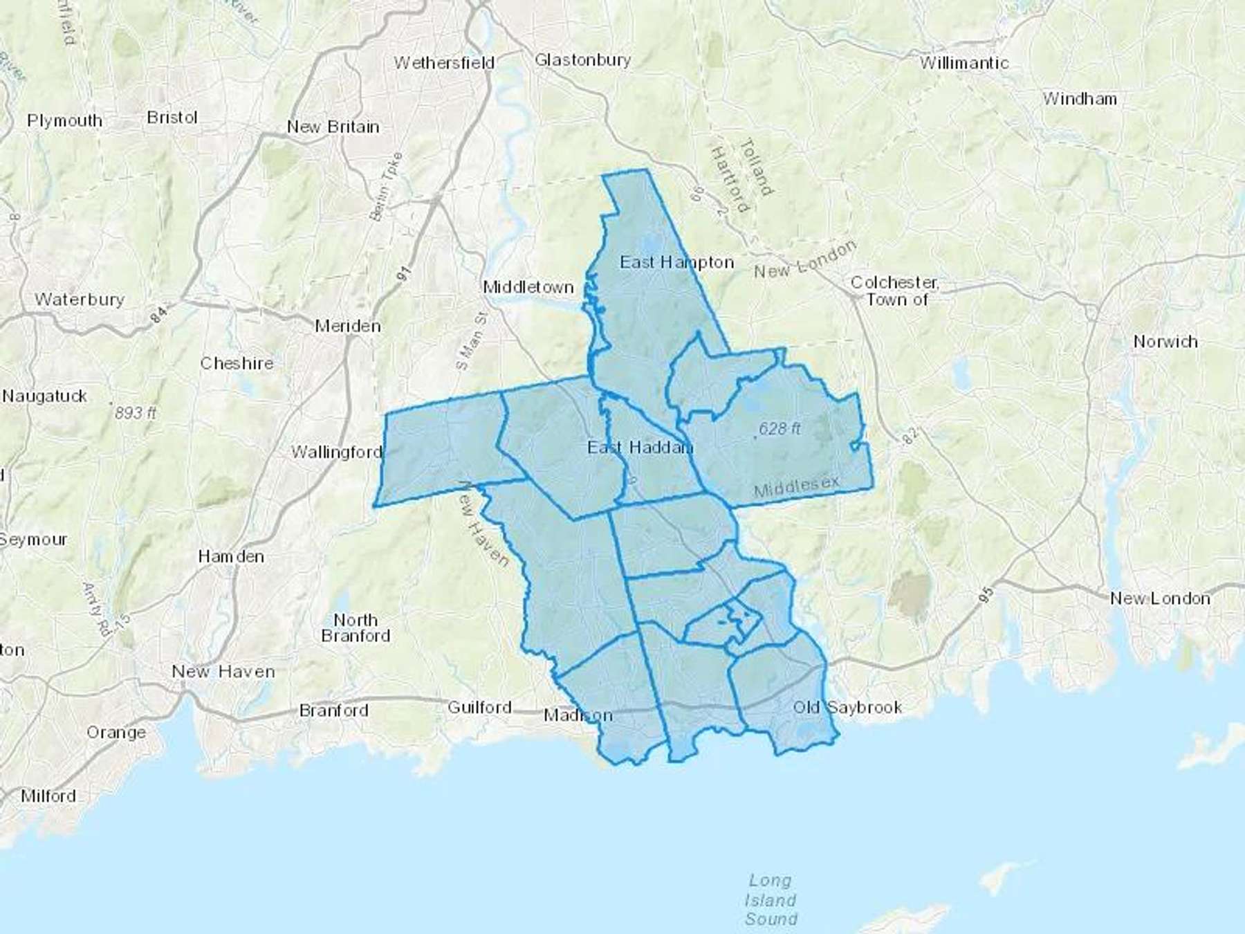 Westbrook Oil LLC Cash Heating Oil Delivery Map Map With The Westbrook Oil LLC Heating Oil Delivery Area Shaded In Blue