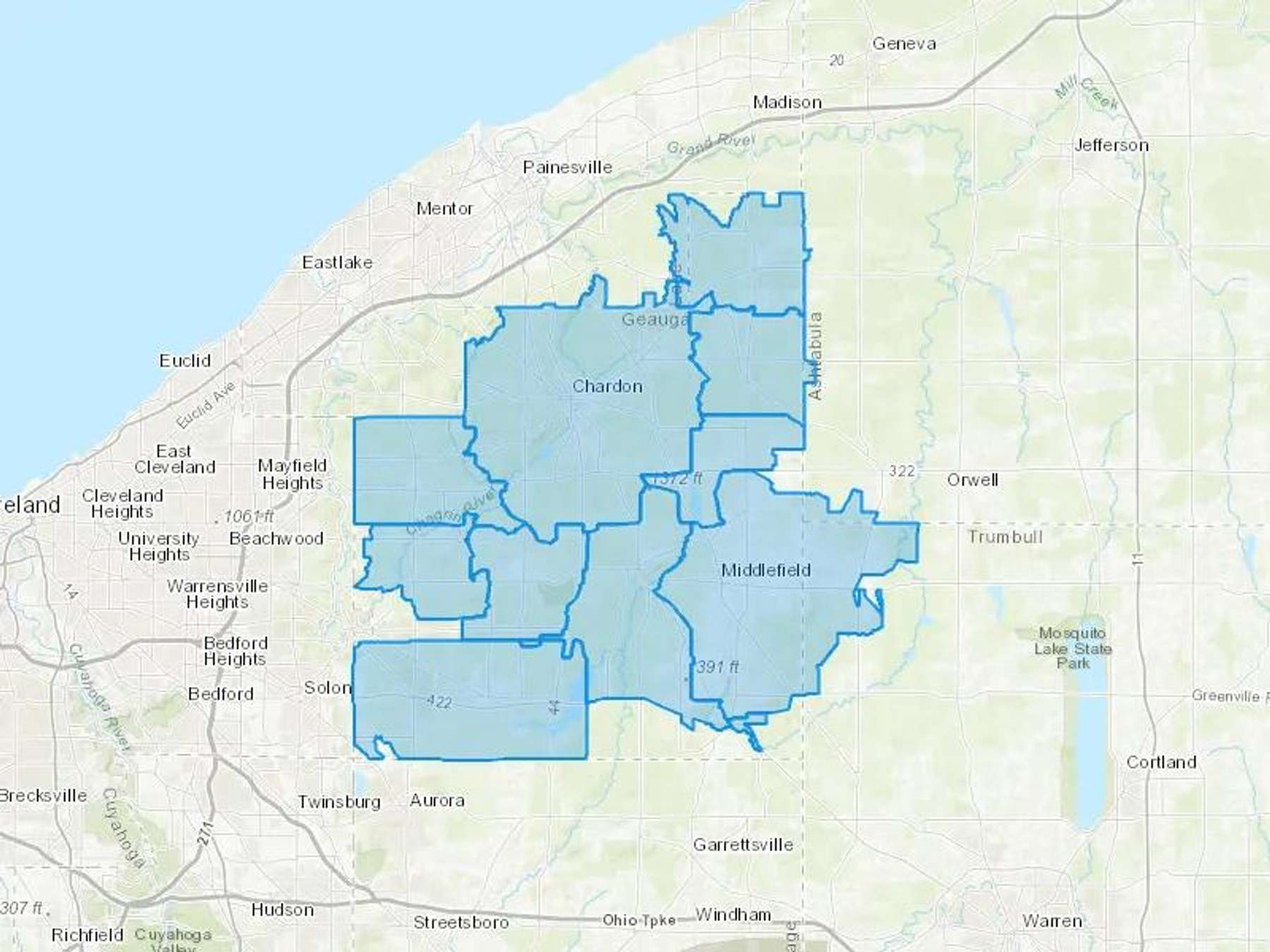Chardon Oil Company Inc Cash Heating Oil Delivery Map Map With The Chardon Oil Company Inc Heating Oil Delivery Area Shaded In Blue