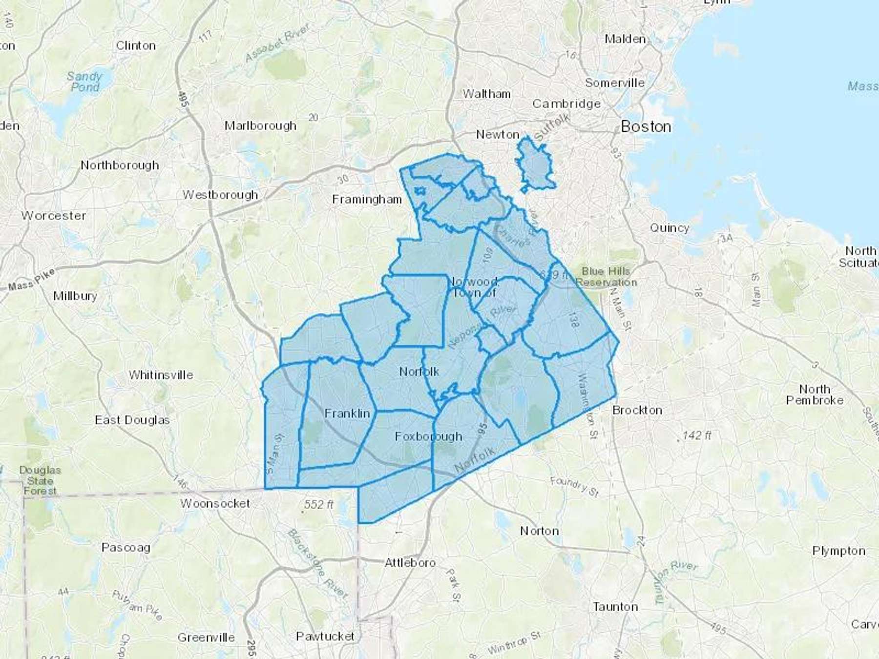 Medway Oil & Propane Co Inc Cash Heating Oil Delivery Map Map With The Medway Oil & Propane Co Inc Heating Oil Delivery Area Shaded In Blue