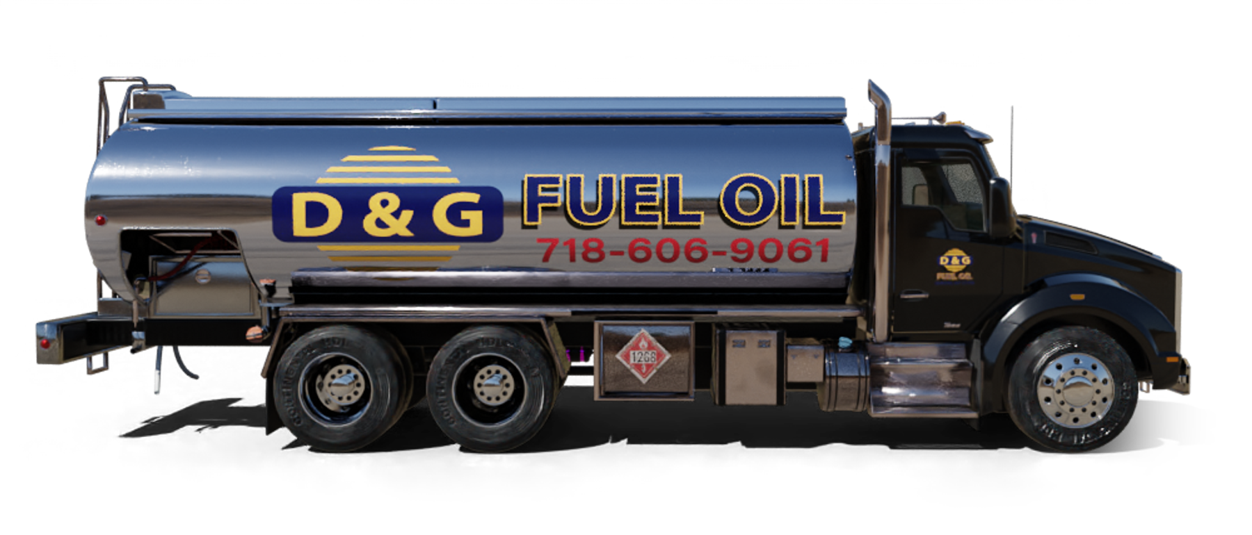 C. J. Fuel Oil Heating Oil Truck C. J. Fuel Oil residential home heating oil truck parked next to the Corona Extra fuel storage tank in Wyandanch, Long Island, New York delivering fuel oil.