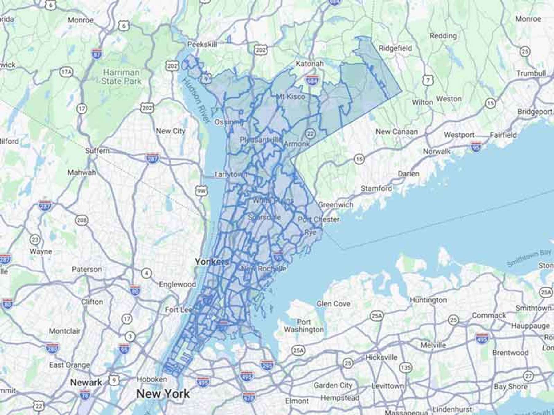Hudson Fuel Partners Cash Heating Oil Delivery Map Map With The Hudson Fuel Partners Heating Oil Delivery Area Shaded In Blue