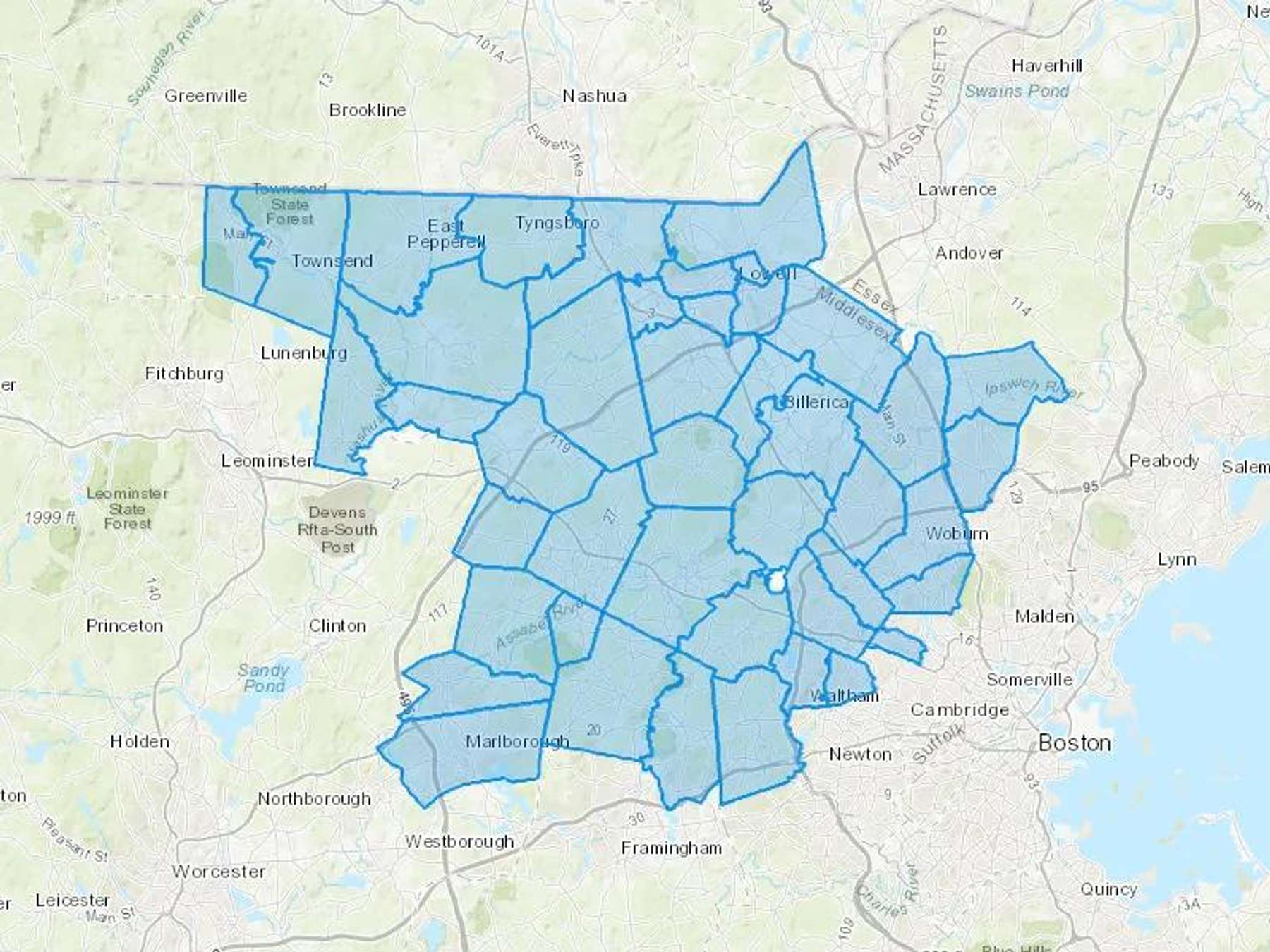 JA Healy & Sons Oil Inc Cash Heating Oil Delivery Map Map With The JA Healy & Sons Oil Inc Heating Oil Delivery Area Shaded In Blue