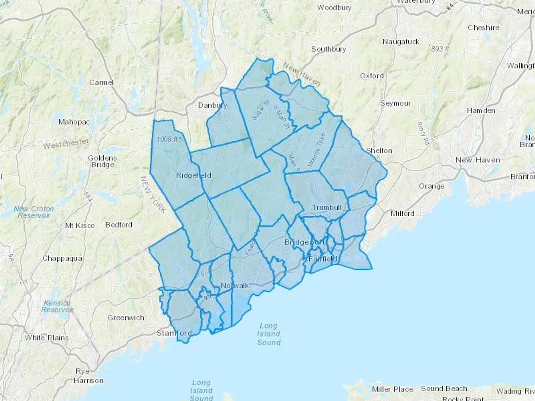 Protech Heating & Air Conditioning LLC Cash Heating Oil Delivery Map Map With The Protech Heating & Air Conditioning LLC Heating Oil Delivery Area Shaded In Blue