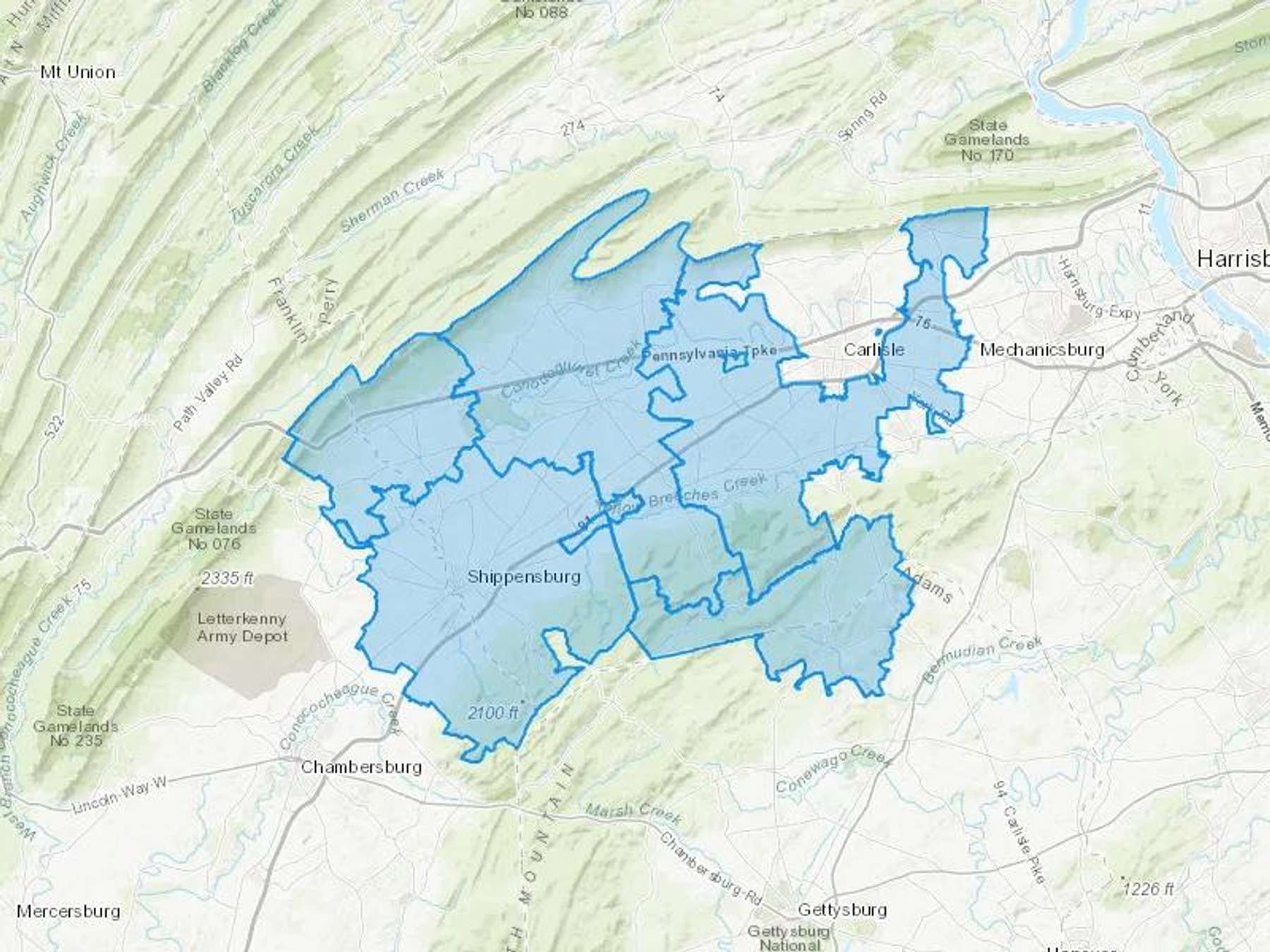 JCM Energy Plus LLC Cash Heating Oil Delivery Map Map With The JCM Energy Plus LLC Heating Oil Delivery Area Shaded In Blue
