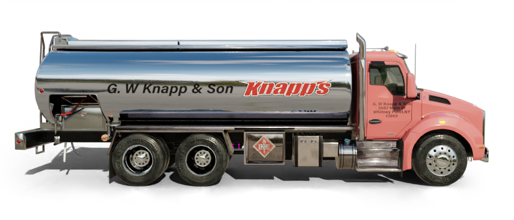 Genesis  Heating Oil Truck  Genesis  residential home heating oil truck on Secatogue Avenue in Farmingdale, Long Island, New York delivering fuel oil.