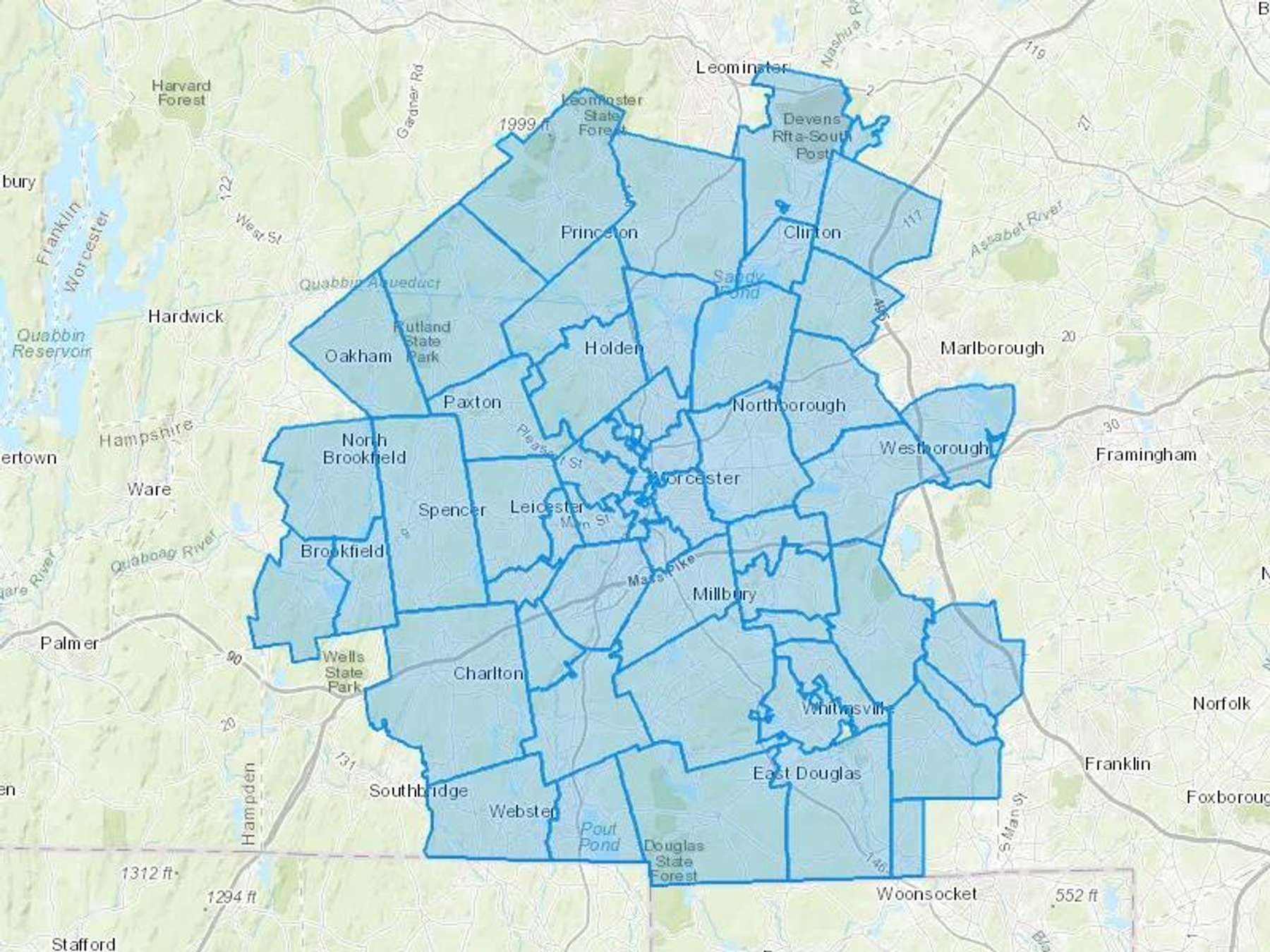 BEI Plumbing & Heating Cash Heating Oil Delivery Map Map With The BEI Plumbing & Heating Heating Oil Delivery Area Shaded In Blue