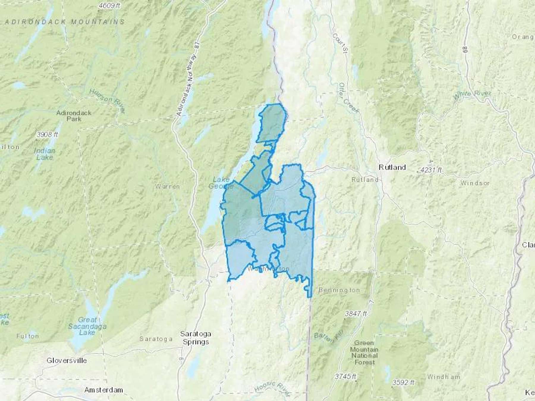 Lake Champlain Coal Company Inc Cash Heating Oil Delivery Map Map With The Lake Champlain Coal Company Inc Heating Oil Delivery Area Shaded In Blue