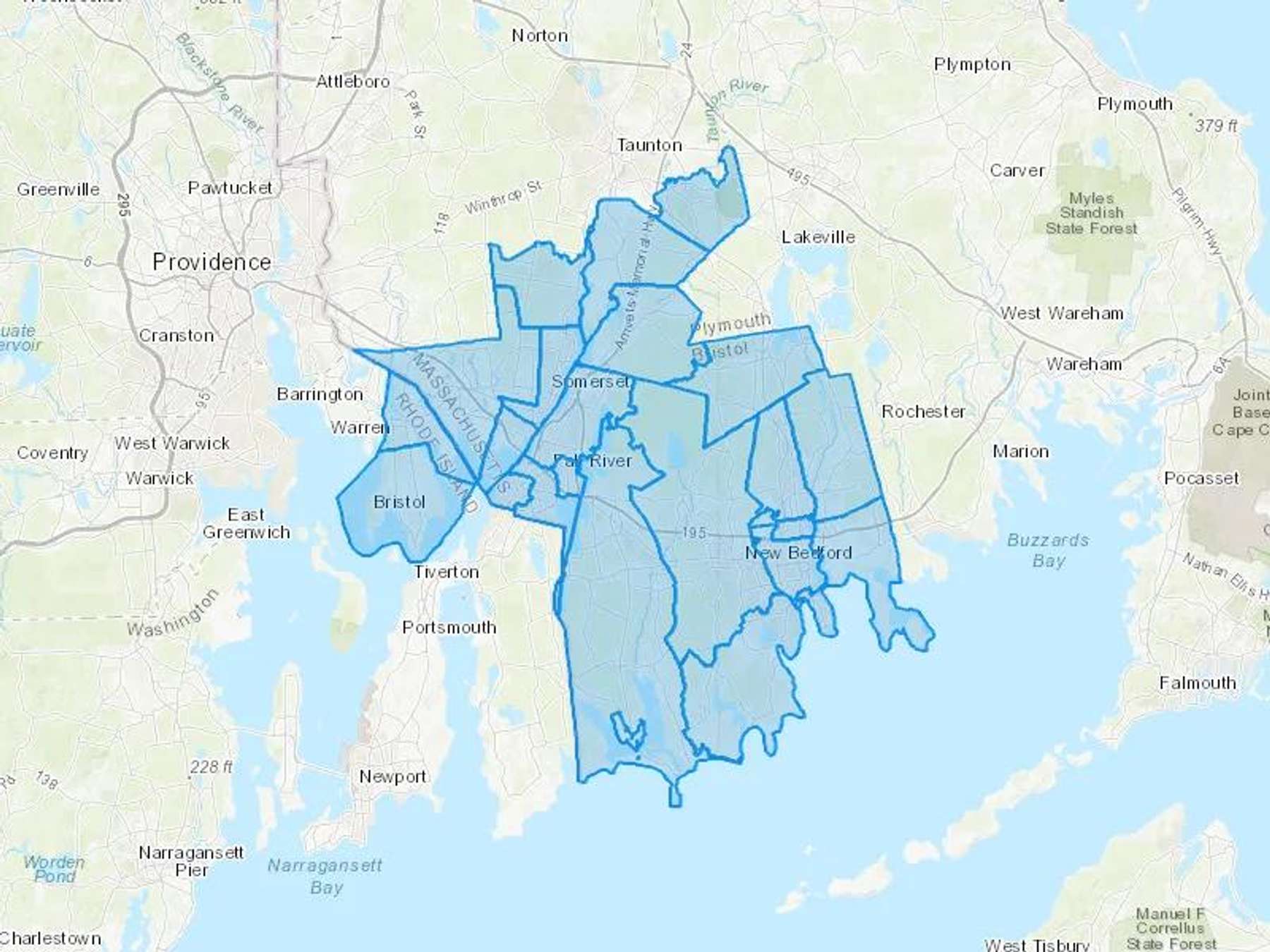 Southcoast Oil Inc Cash Heating Oil Delivery Map Map With The Southcoast Oil Inc Heating Oil Delivery Area Shaded In Blue