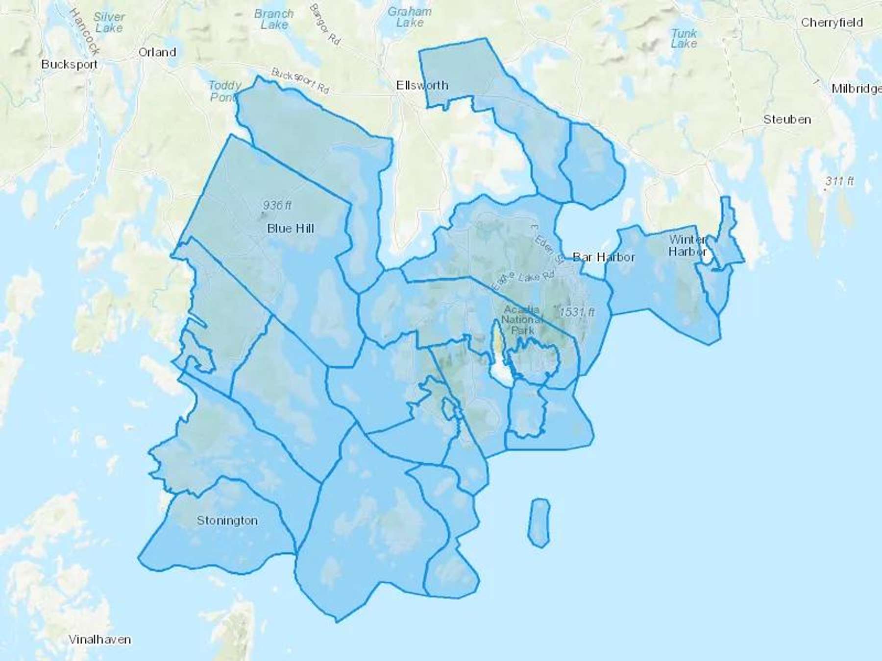 Acadia Fuel Cash Heating Oil Delivery Map Map With The Acadia Fuel Heating Oil Delivery Area Shaded In Blue