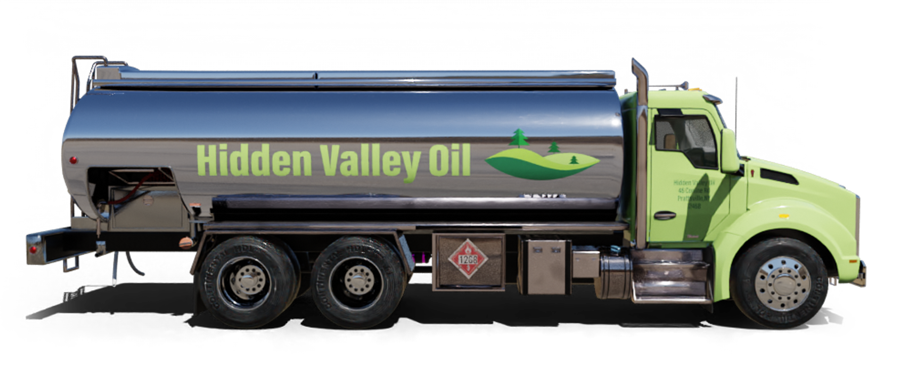 Hometown Express Fuel Heating Oil Truck Hometown Express Fuel residential home heating oil truck in the downtown shopping district in Holtsville, Long Island, New York delivering fuel oil.