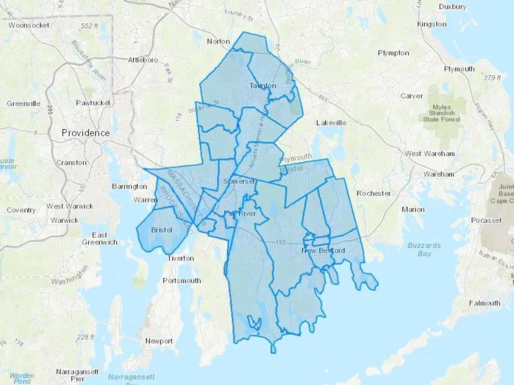 Brodeur & Sons Inc Cash Heating Oil Delivery Map Map With The Brodeur & Sons Inc Heating Oil Delivery Area Shaded In Blue