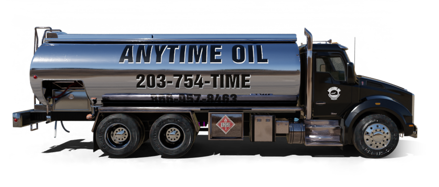 C. J. Fuel Oil Heating Oil Truck C. J. Fuel Oil residential home heating oil truck parked next to the Corona Extra fuel storage tank in Wyandanch, Long Island, New York delivering fuel oil.