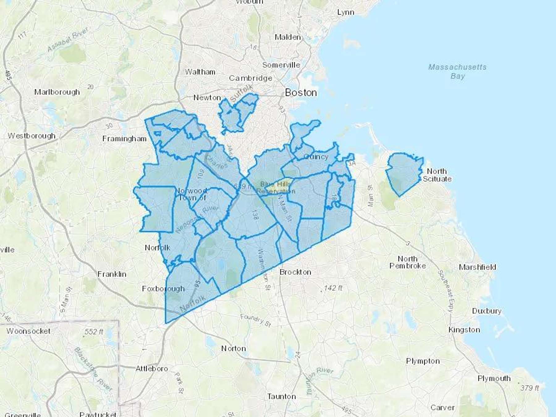 Reggie's Oil Co Inc Cash Heating Oil Delivery Map Map With The Reggie's Oil Co Inc Heating Oil Delivery Area Shaded In Blue