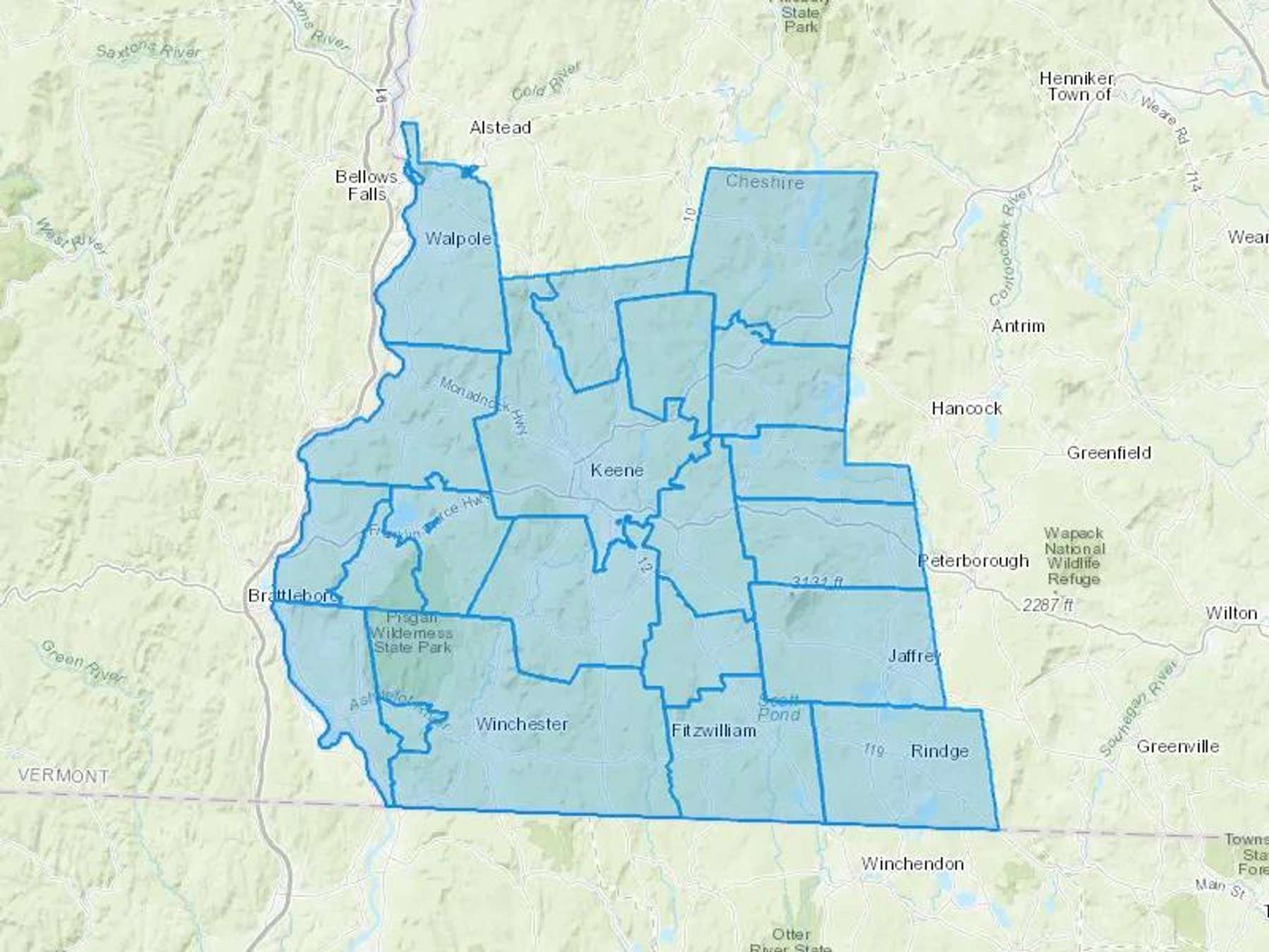 Swanzey Oil Llc Cash Heating Oil Delivery Map Map With The Swanzey Oil Llc Heating Oil Delivery Area Shaded In Blue