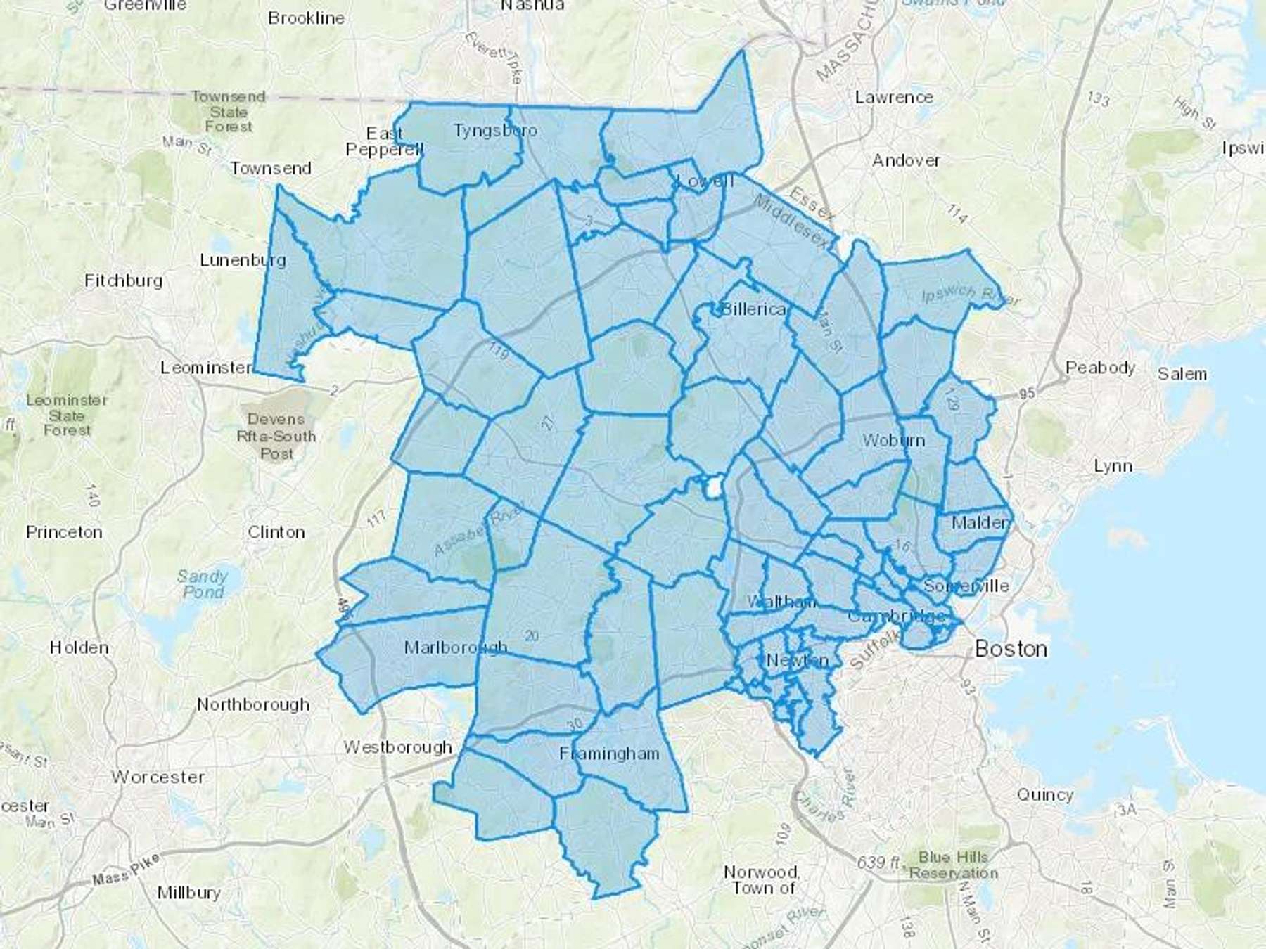 Concord Oil Company Cash Heating Oil Delivery Map Map With The Concord Oil Company Heating Oil Delivery Area Shaded In Blue