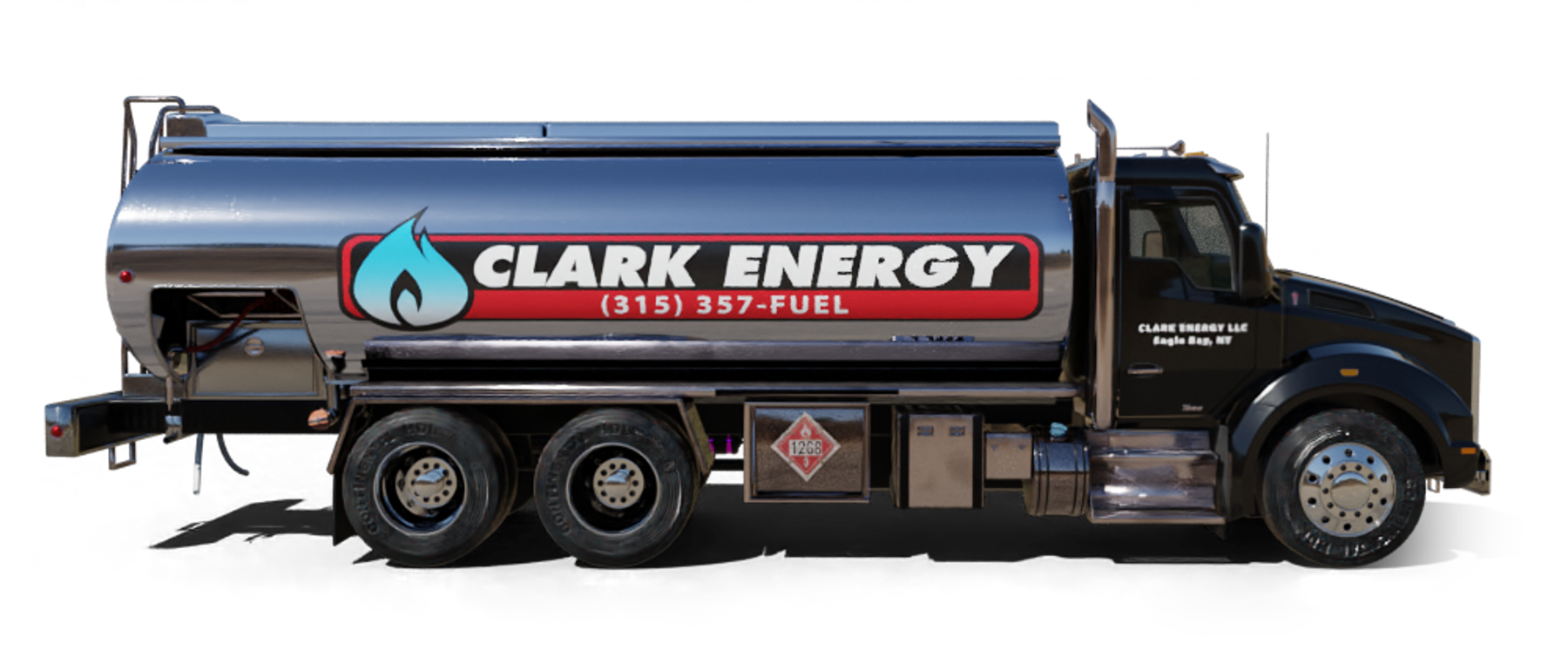 C. J. Fuel Oil Heating Oil Truck C. J. Fuel Oil residential home heating oil truck parked next to the Corona Extra fuel storage tank in Wyandanch, Long Island, New York delivering fuel oil.