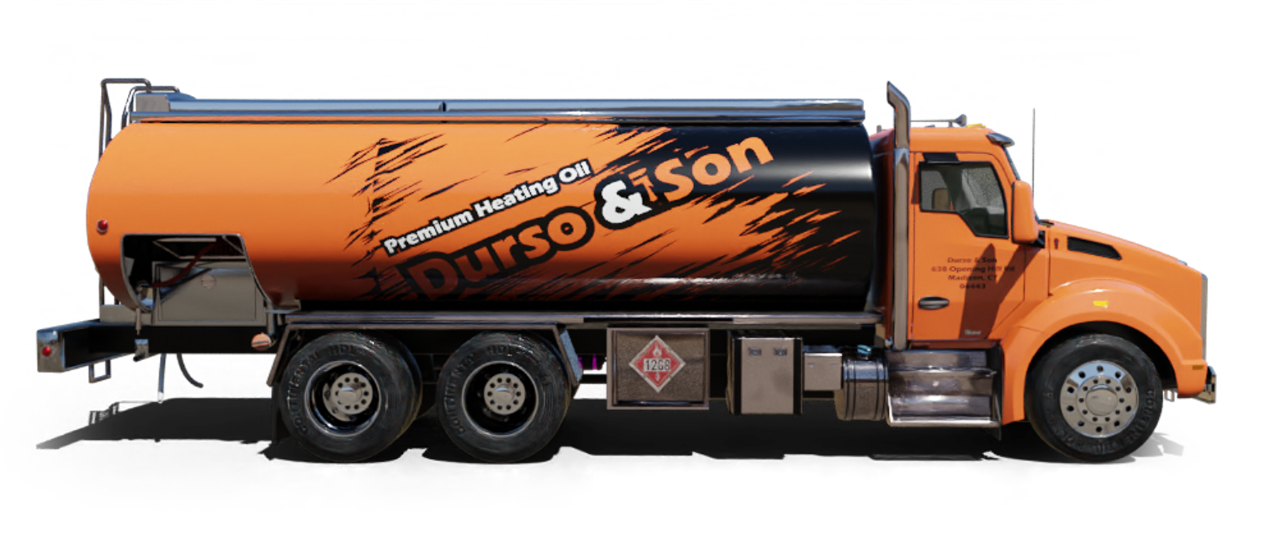 Slomin's Inc Heating Oil Truck Slomin's Inc residential home heating oil truck downtown in Baldwin, Long Island, New York delivering fuel oil.