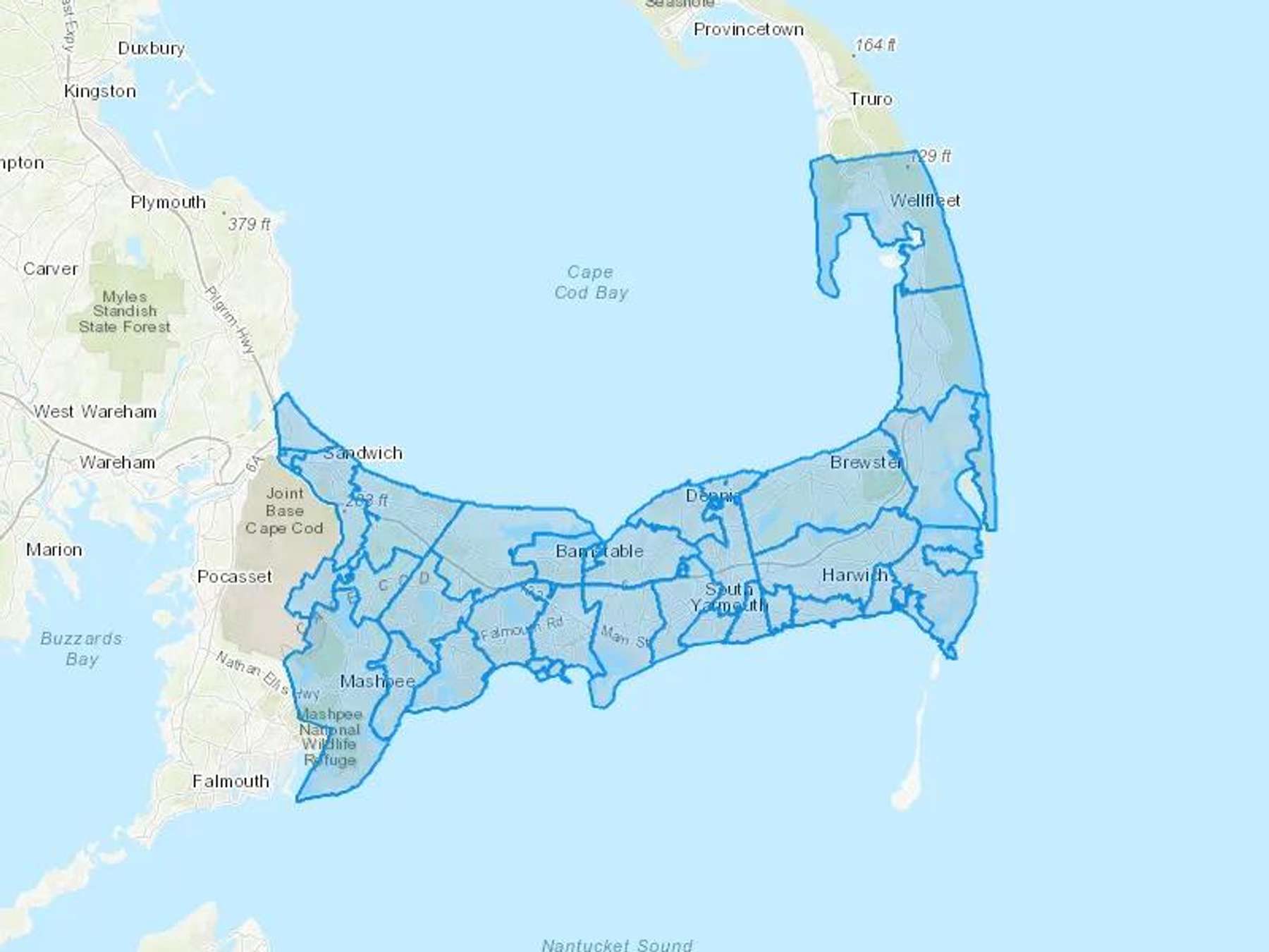 JP Walker & Sons Inc Cash Heating Oil Delivery Map Map With The JP Walker & Sons Inc Heating Oil Delivery Area Shaded In Blue