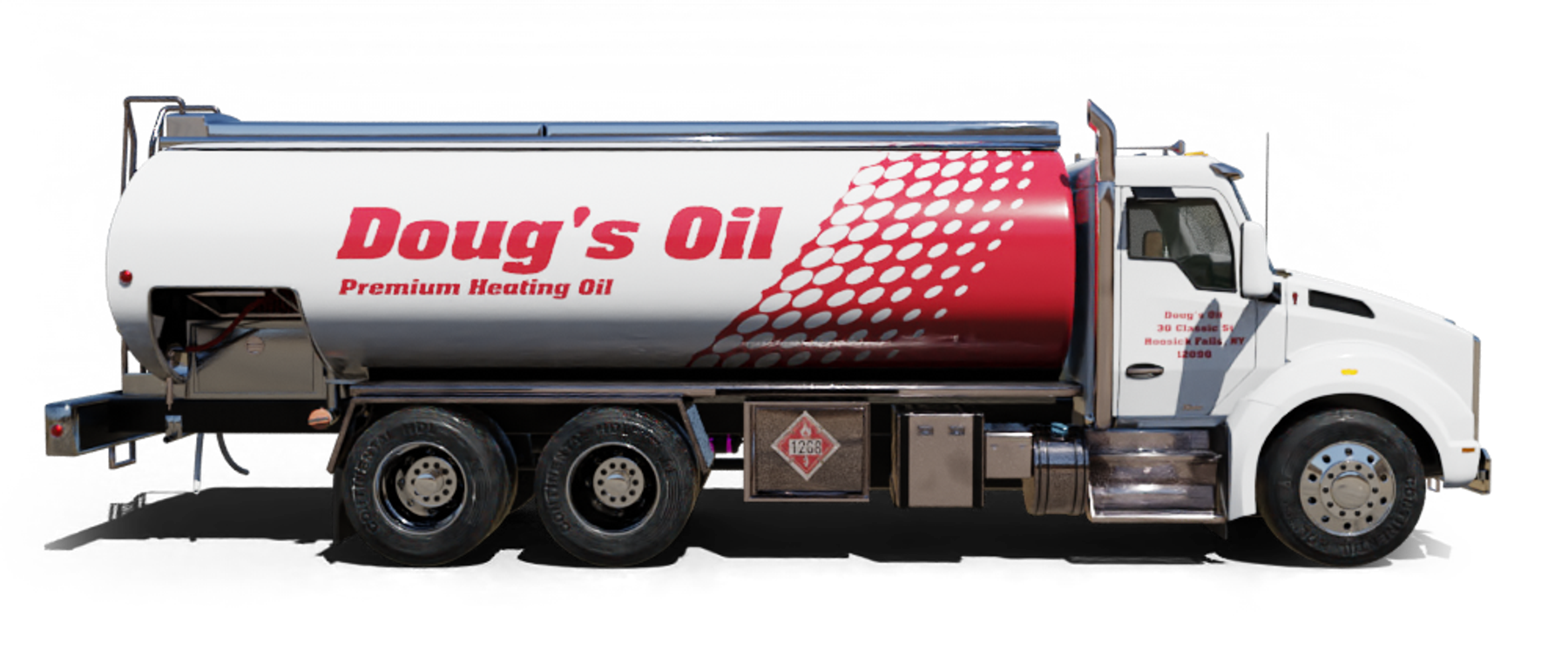 East Coast Fuel Heating Oil Truck East Coast Fuel residential home heating oil truck at the golf club with a golfer walking across the street using a robot golf bag in Bethpage, Long Island, New York delivering fuel oil.