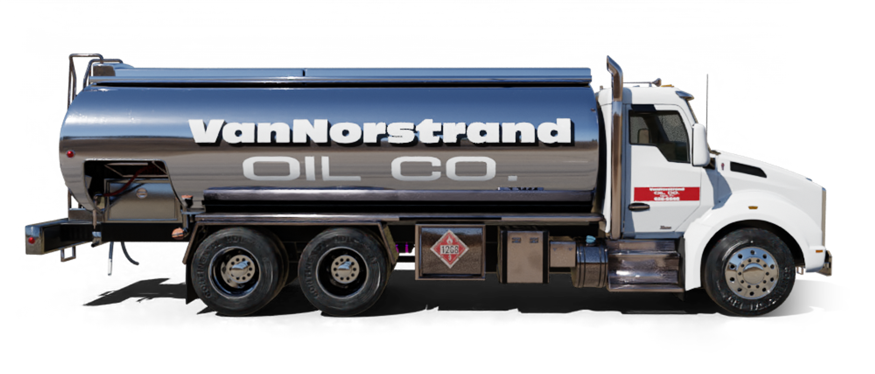 A.A. Fuel Oil Heating Oil Truck  A.A. Fuel Oil residential home heating oil truck in the driveway of a pink stucco home adjacent to a bridge and a canal in Medford, Long Island, New York delivering fuel oil.