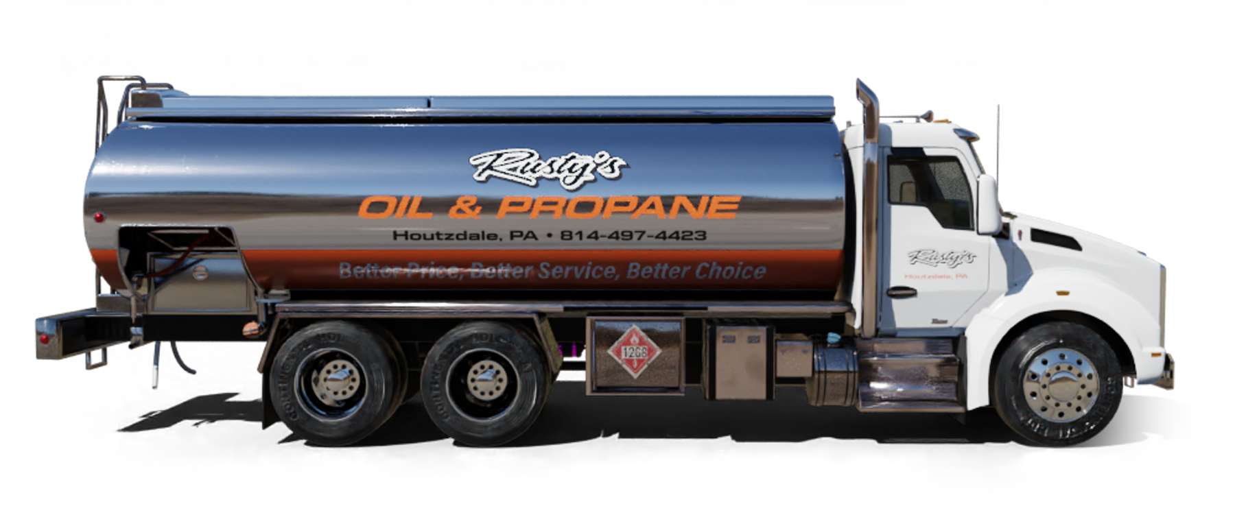 Patriot Petroleum Heating Oil Truck Patriot Petroleum residential home heating oil truck at an itersection with a historic gas station in Yaphank, Long Island, New York delivering fuel oil.