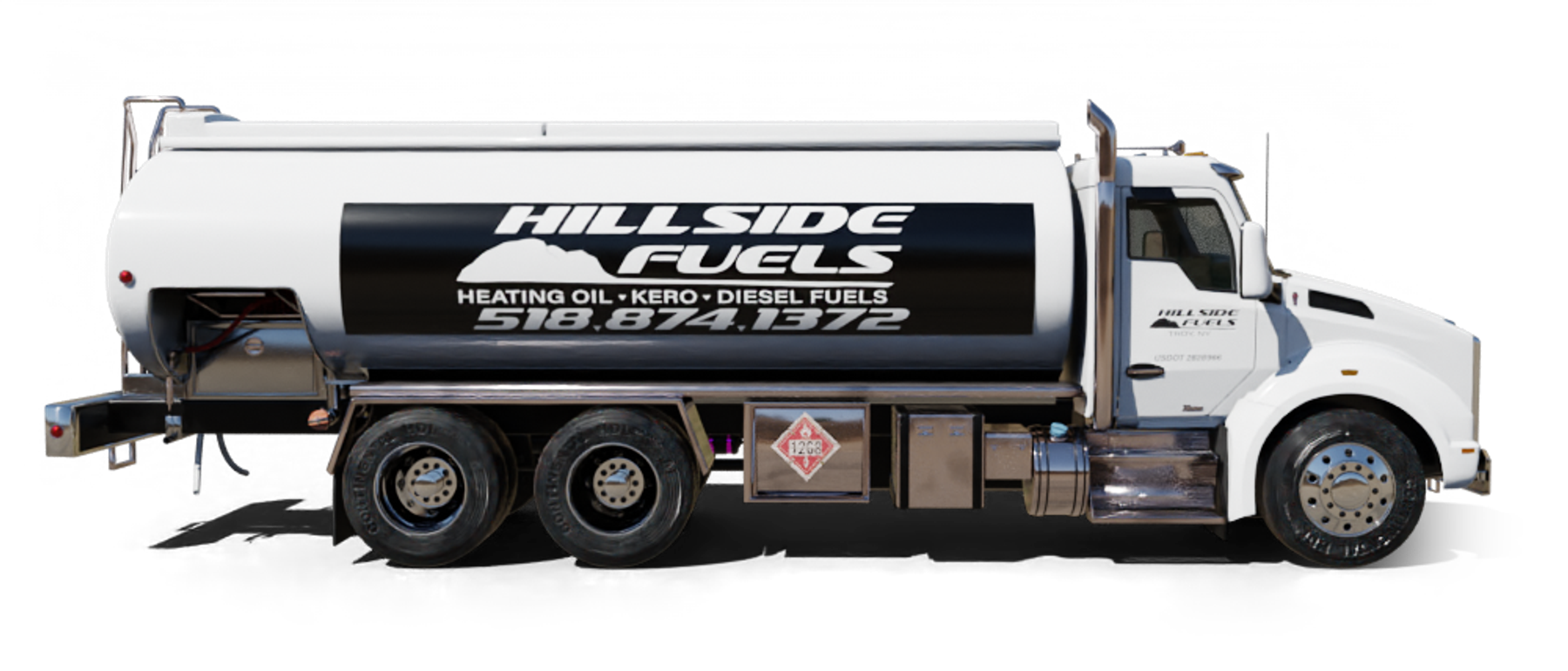 Hometown Express Fuel Heating Oil Truck Hometown Express Fuel residential home heating oil truck in the downtown shopping district in Holtsville, Long Island, New York delivering fuel oil.