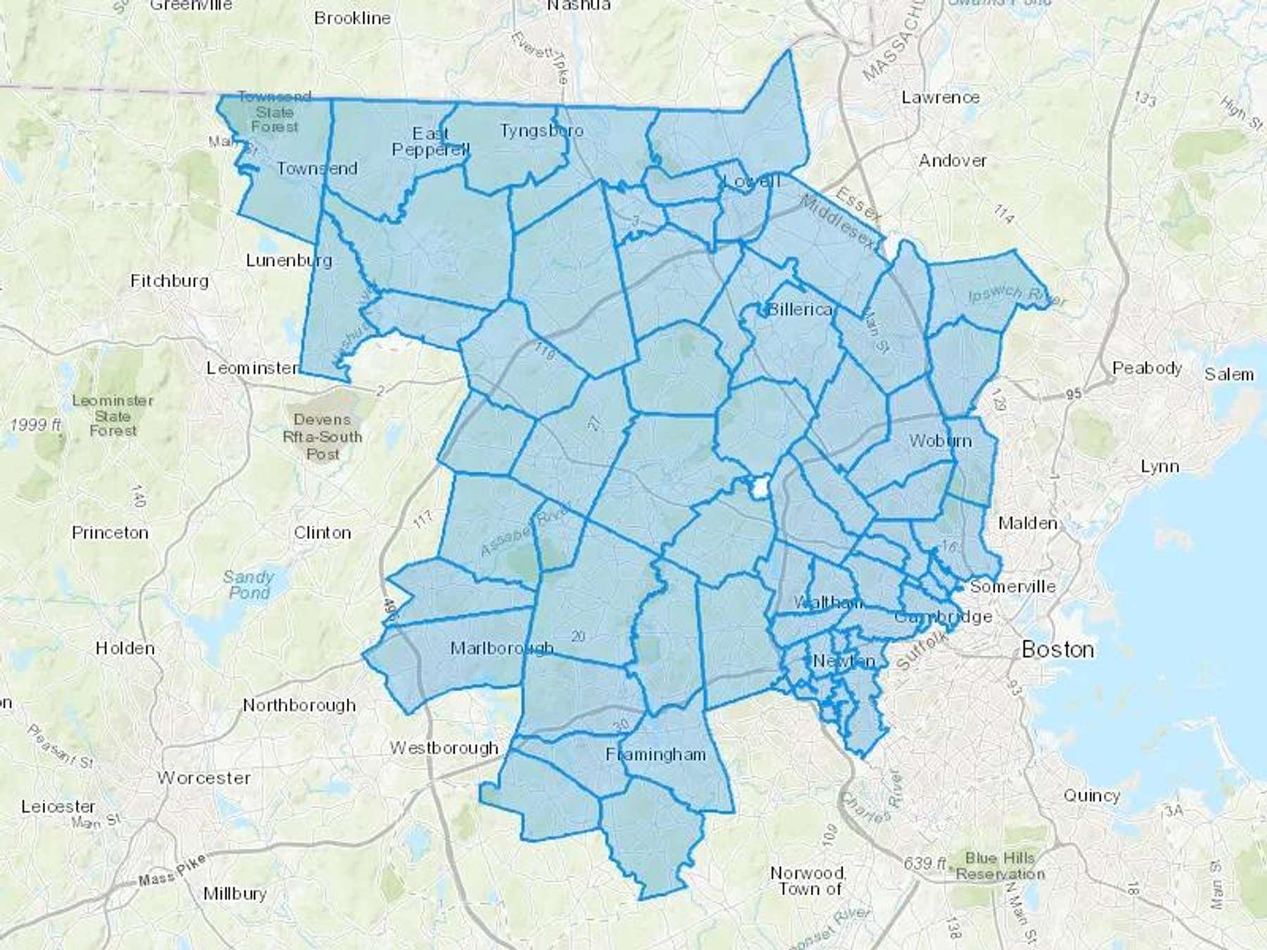 Bursaw Gas & Oil Inc Cash Heating Oil Delivery Map Map With The Bursaw Gas & Oil Inc Heating Oil Delivery Area Shaded In Blue