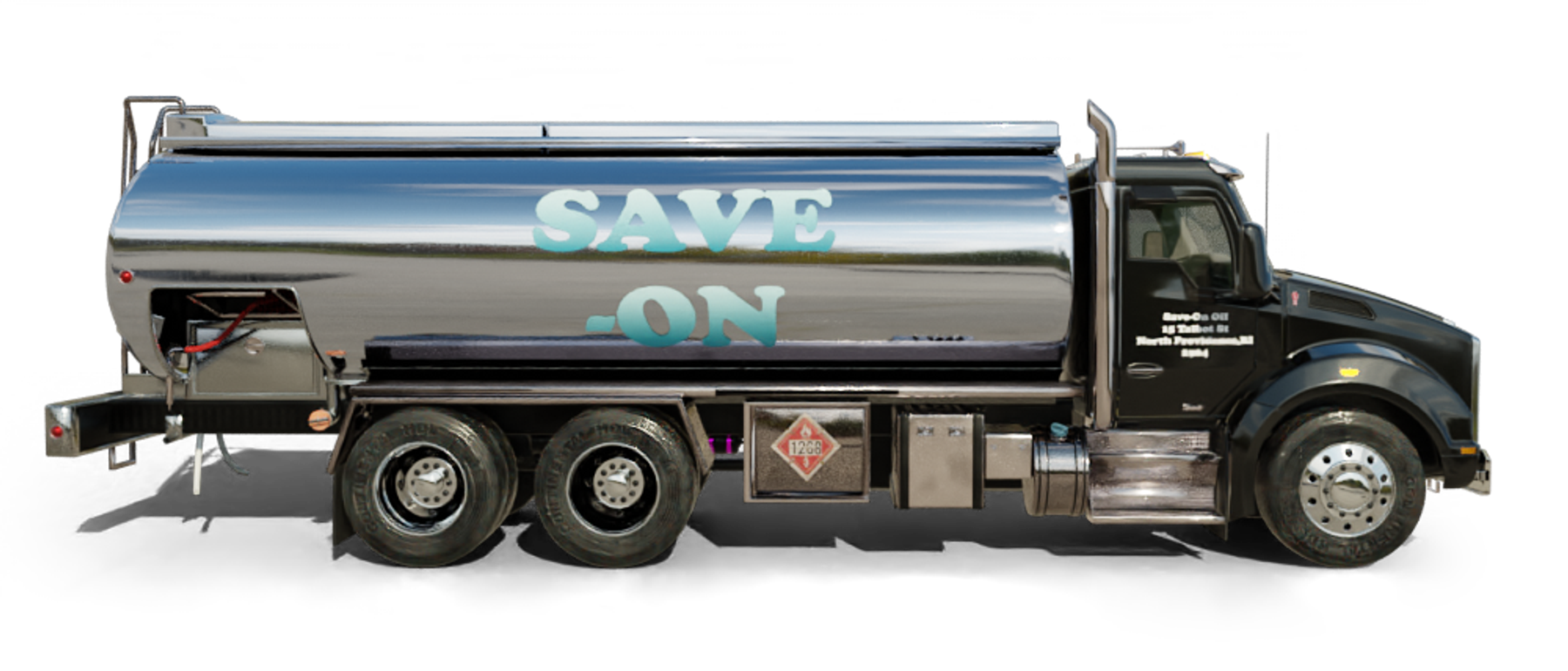 Sav-Way Fuel Oil Heating Oil Truck Sav-Way Fuel Oil residential home heating oil truck with a stone building flying an American flag flying in West Islip, Long Island, New York delivering fuel oil.