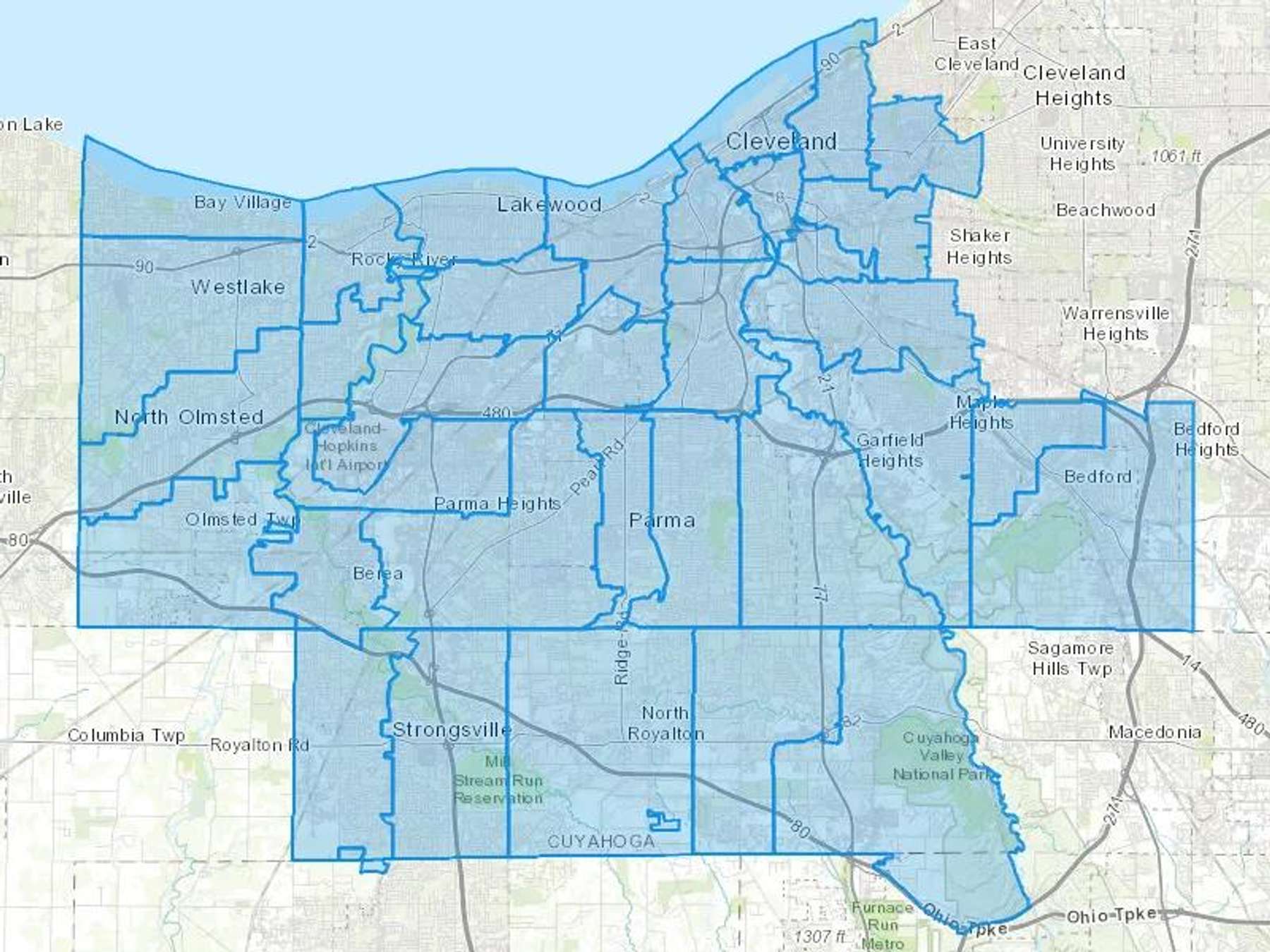 Cuyahoga Landmark Inc Cash Heating Oil Delivery Map Map With The Cuyahoga Landmark Inc Heating Oil Delivery Area Shaded In Blue