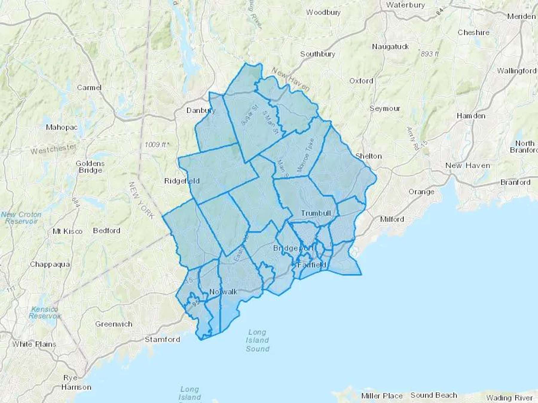 H Brelsford & Sons Inc Cash Heating Oil Delivery Map Map With The H Brelsford & Sons Inc Heating Oil Delivery Area Shaded In Blue