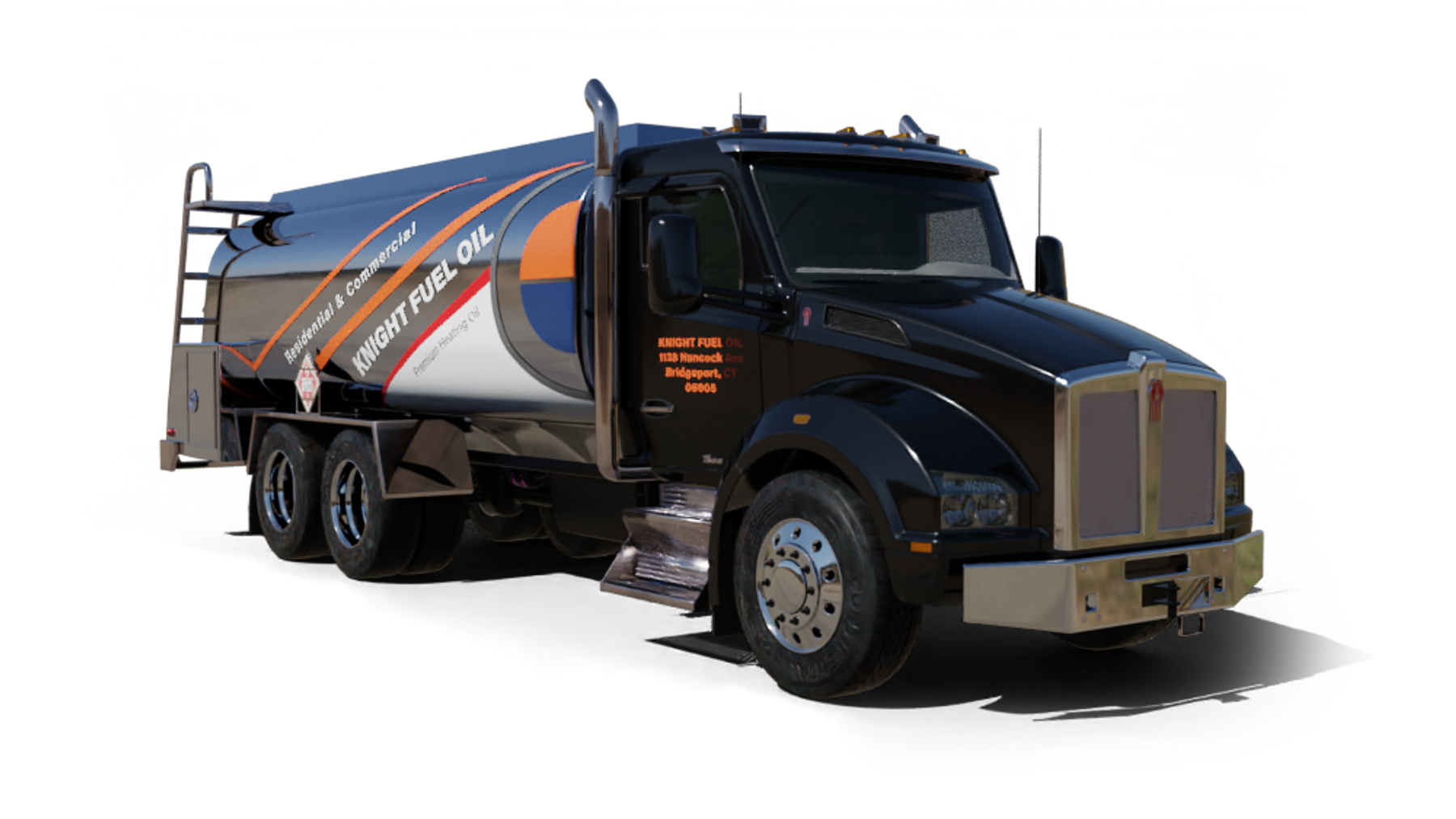 Jarzombek Energy Heating Oil Truck Jarzombek Energy residential home heating oil truck in front of a large 5 bedroom stucco home in Calverton, Long Island, New York delivering fuel oil.