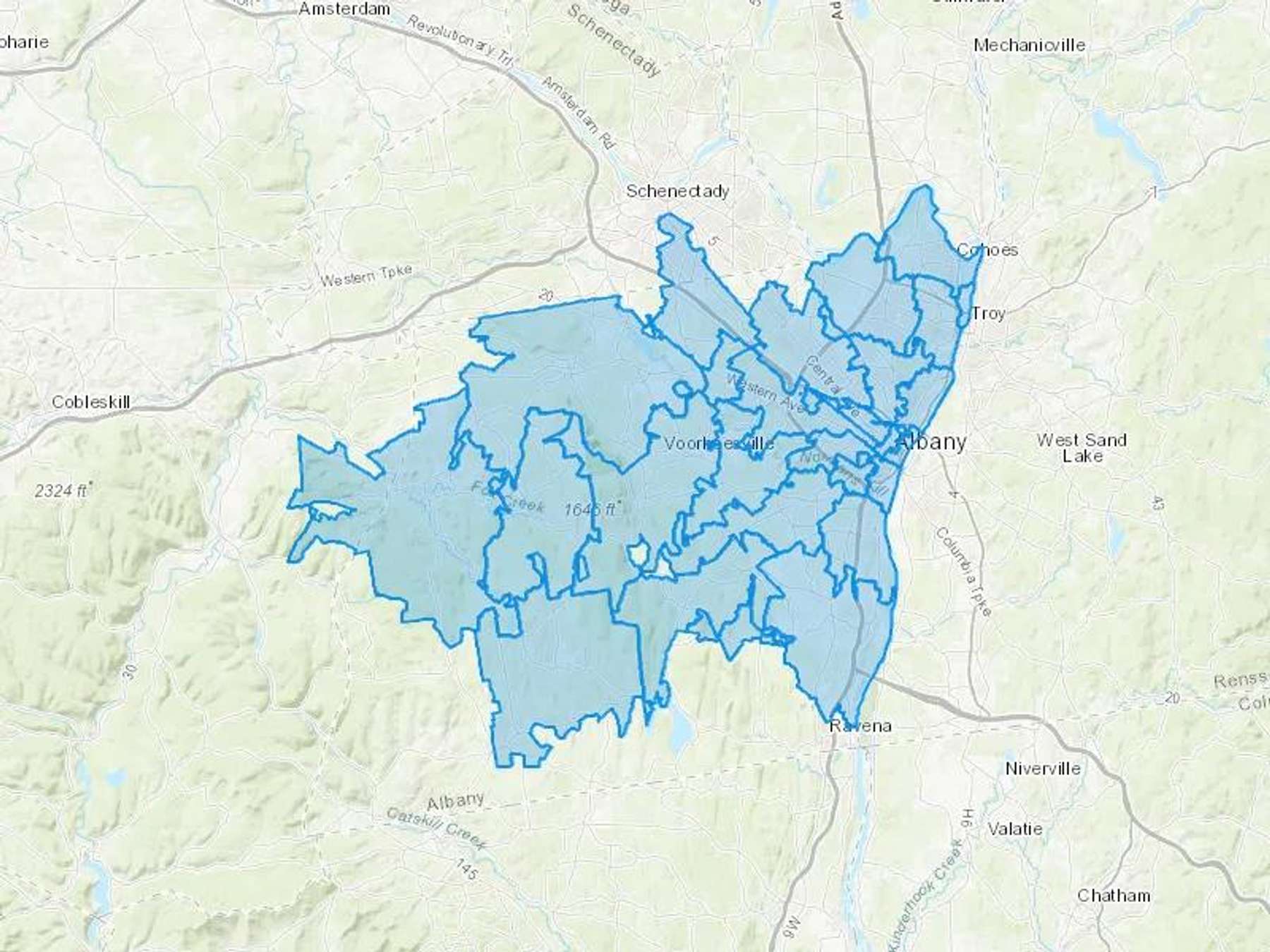 Tim Peek & Son LLC Cash Heating Oil Delivery Map Map With The Tim Peek & Son LLC Heating Oil Delivery Area Shaded In Blue