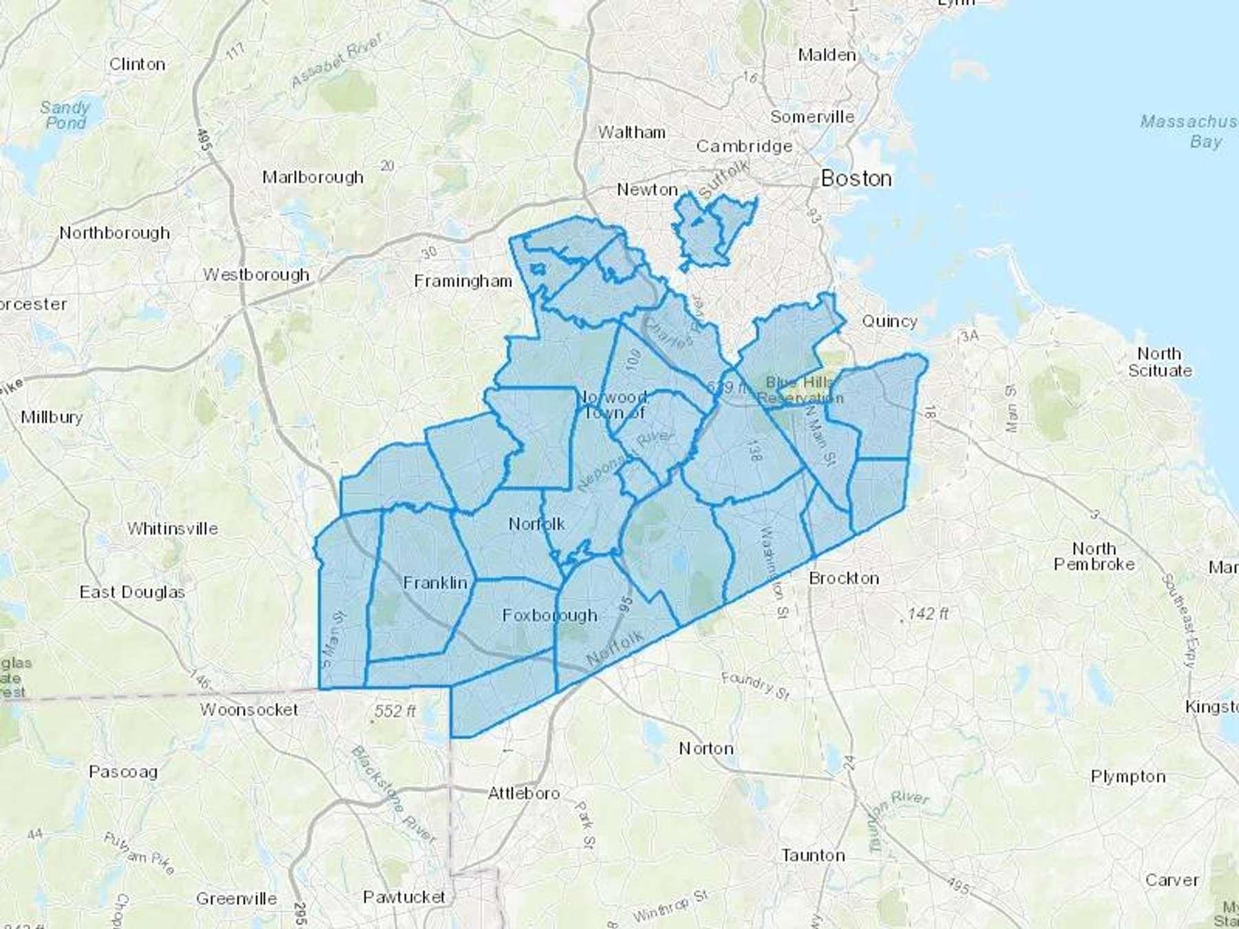 G Cronin & Sons Inc Cash Heating Oil Delivery Map Map With The G Cronin & Sons Inc Heating Oil Delivery Area Shaded In Blue