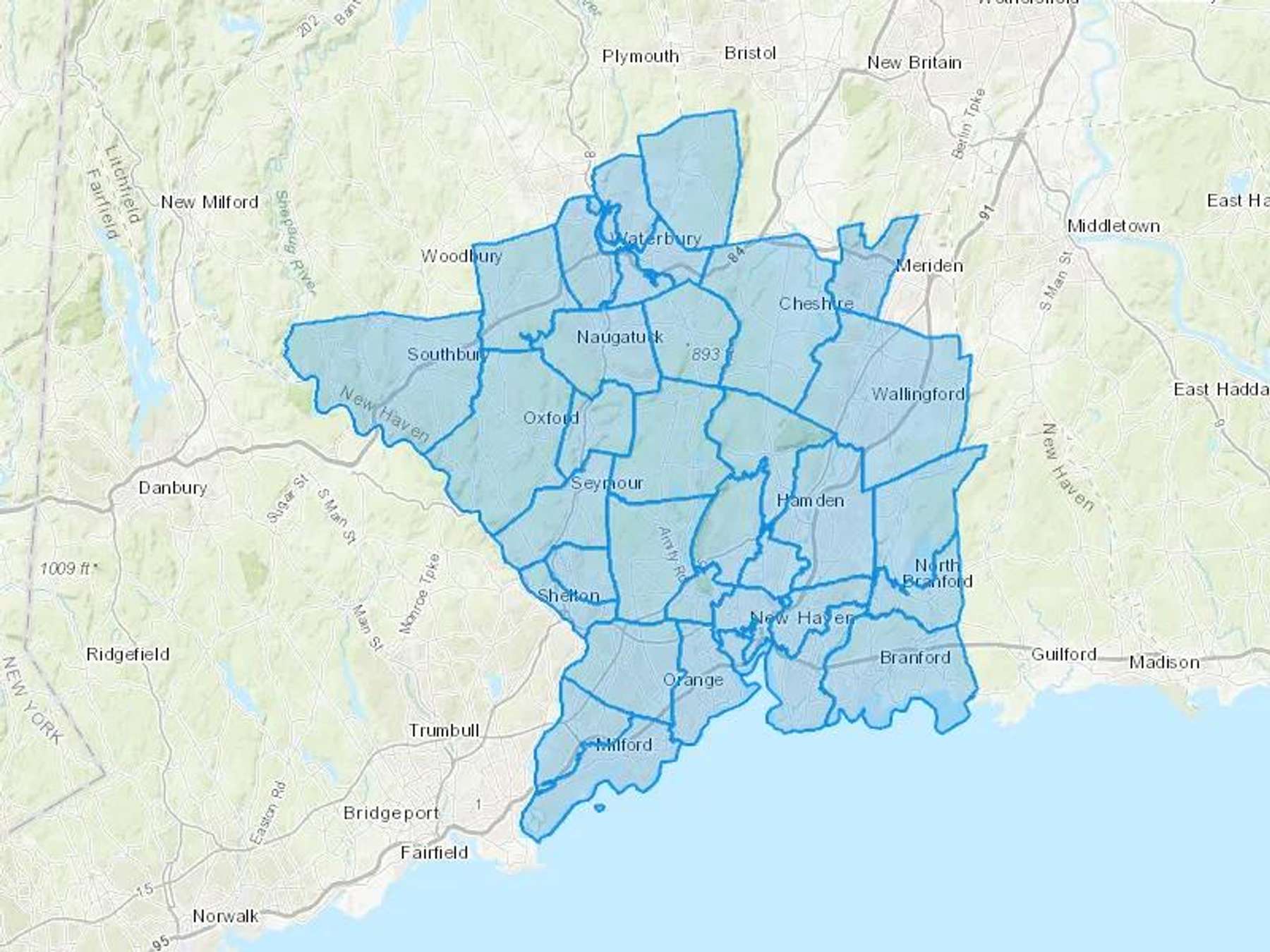 The Seymour Oil Co LLC Cash Heating Oil Delivery Map Map With The The Seymour Oil Co LLC Heating Oil Delivery Area Shaded In Blue