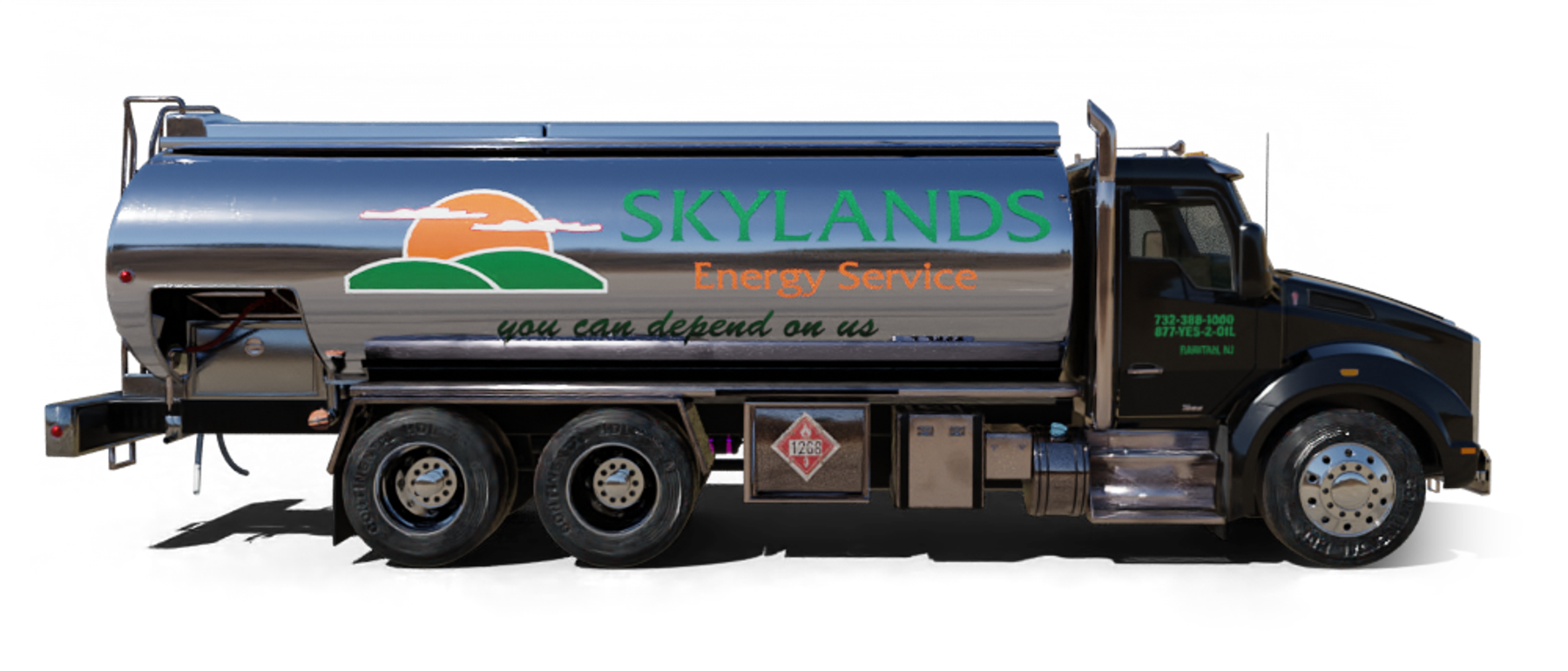 Patriot Petroleum Heating Oil Truck Patriot Petroleum residential home heating oil truck at an itersection with a historic gas station in Yaphank, Long Island, New York delivering fuel oil.