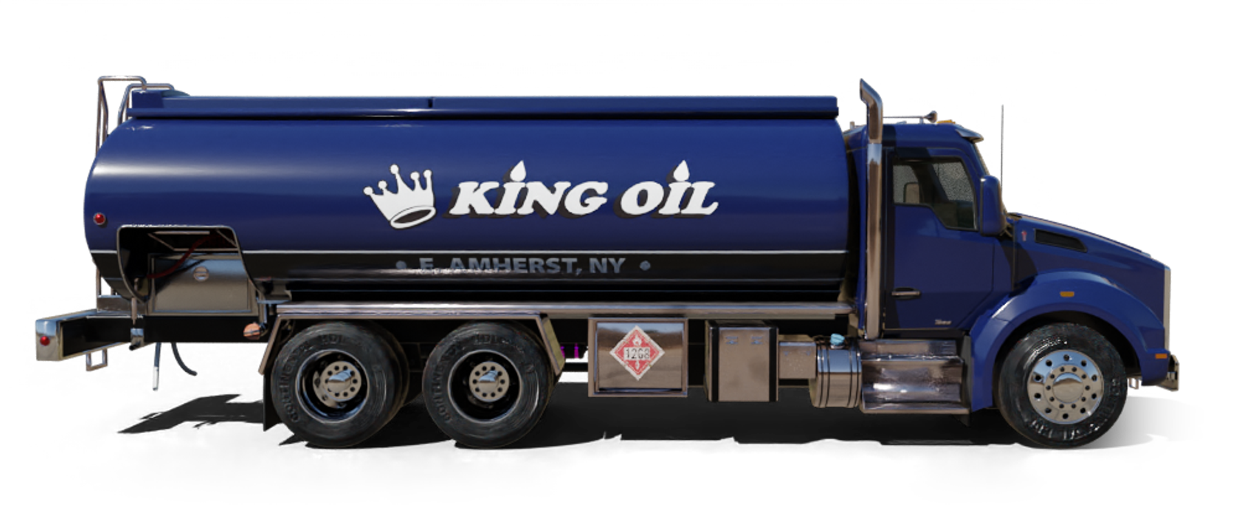 Fuelco Heating Oil Truck Fuelco residential home heating oil truck next to a large white home with a large American Flag hanging on the side in Wantagh, Long Island, New York delivering fuel oil.