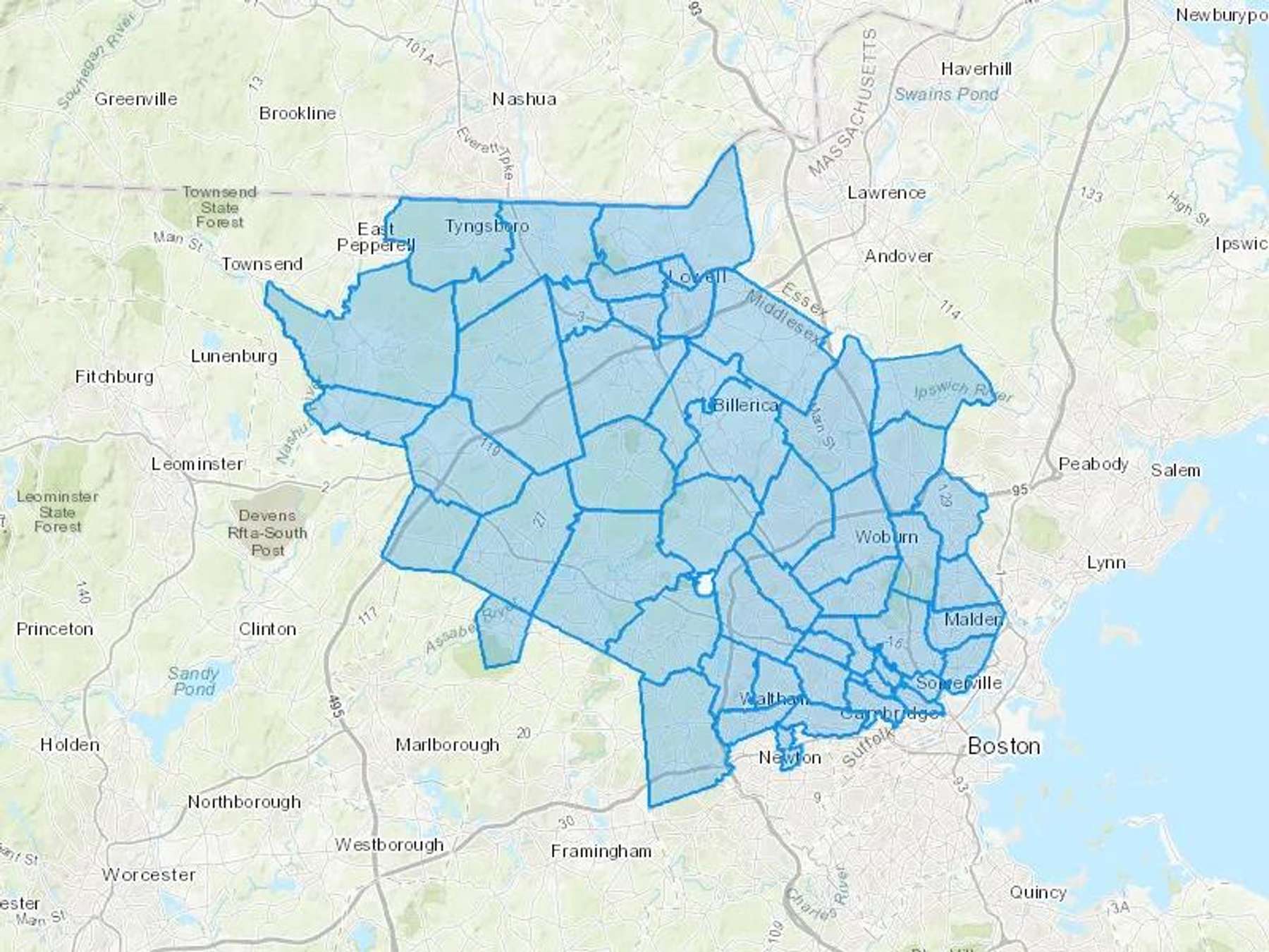 John G Maclellan Inc Cash Heating Oil Delivery Map Map With The John G Maclellan Inc Heating Oil Delivery Area Shaded In Blue