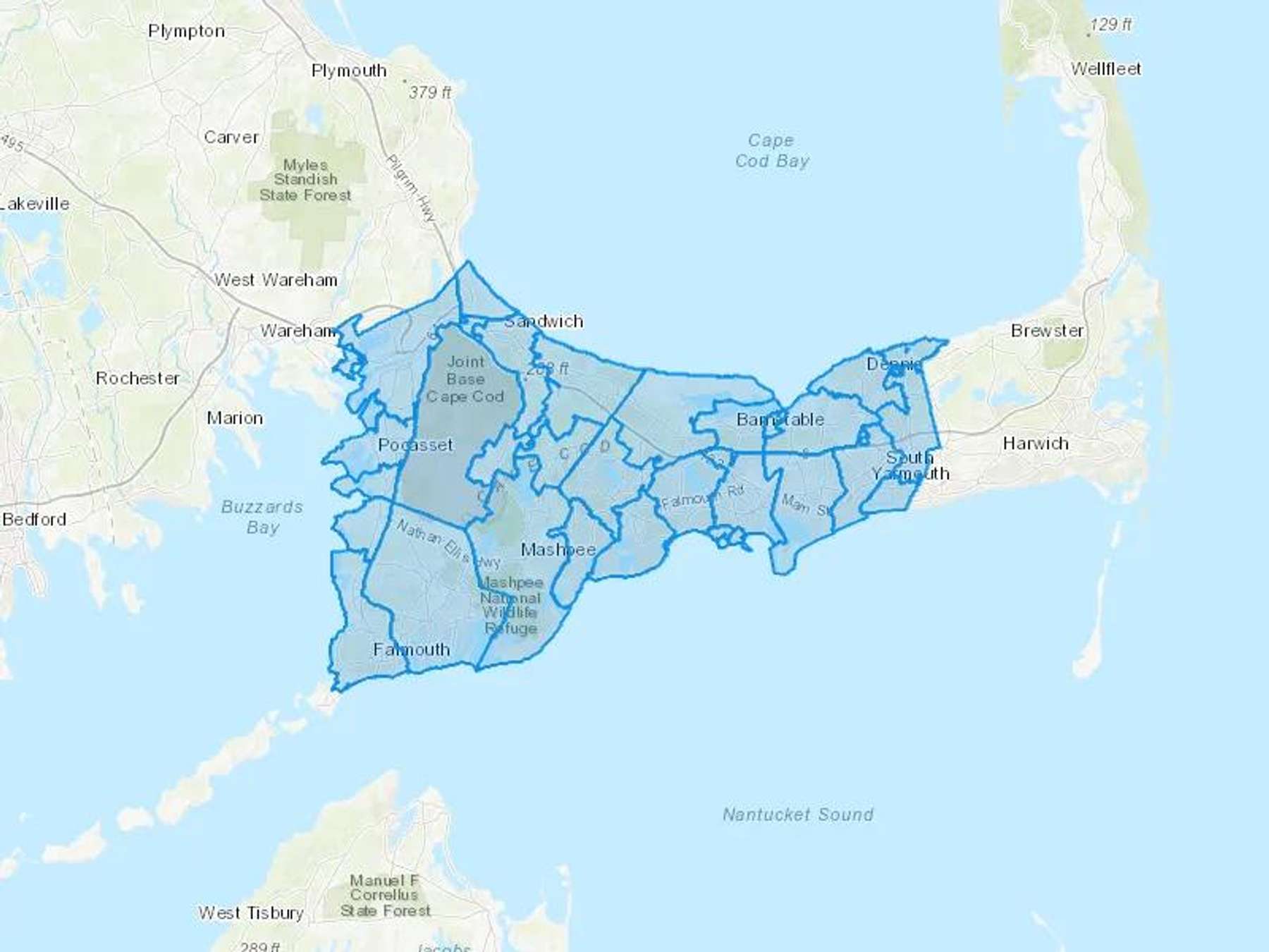 Cape Cod Biofuels Inc Cash Heating Oil Delivery Map Map With The Cape Cod Biofuels Inc Heating Oil Delivery Area Shaded In Blue