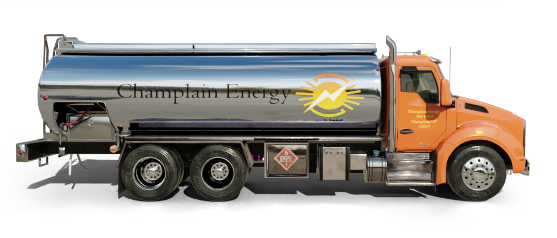 C. J. Fuel Oil Heating Oil Truck C. J. Fuel Oil residential home heating oil truck parked next to the Corona Extra fuel storage tank in Wyandanch, Long Island, New York delivering fuel oil.