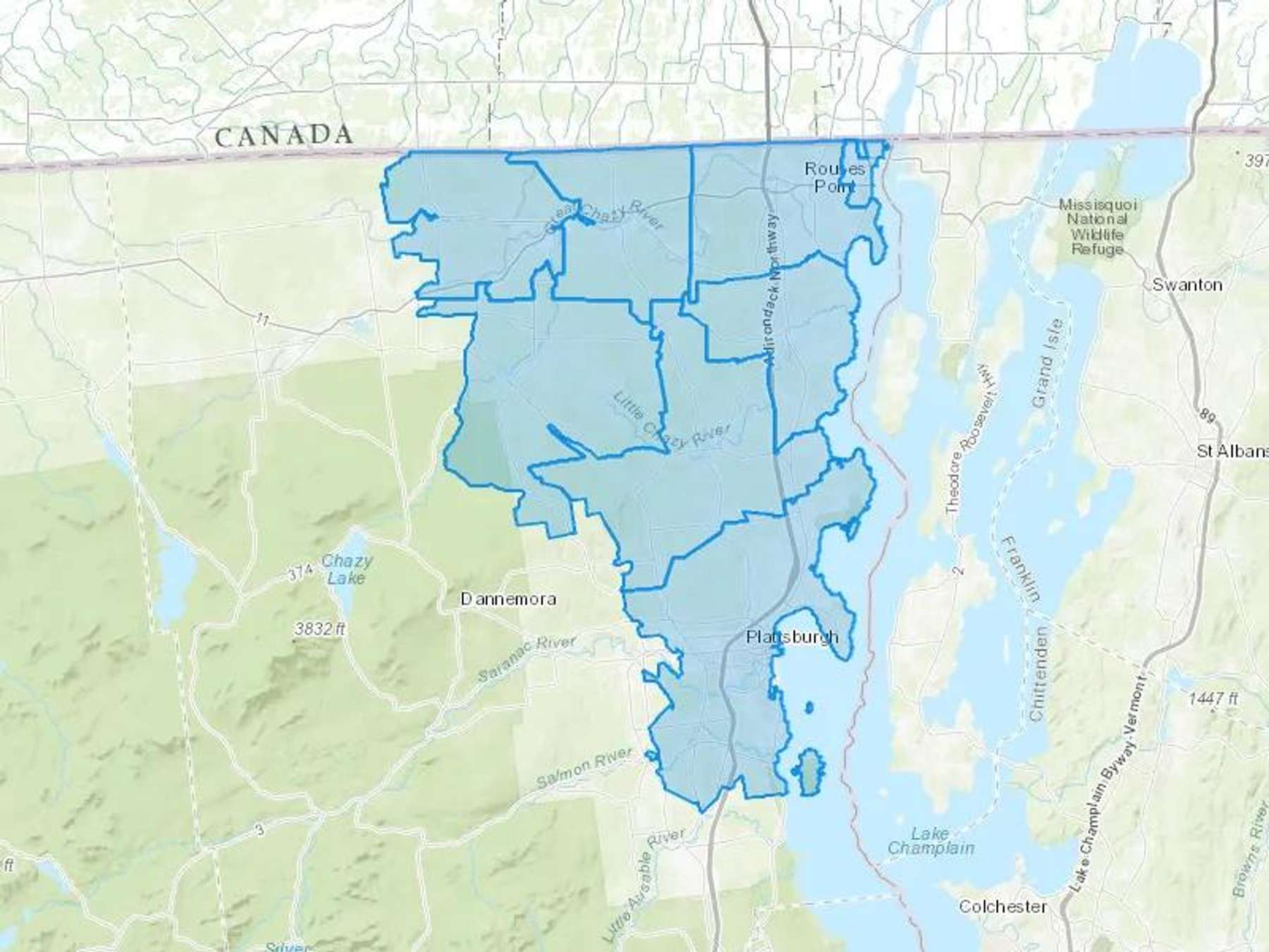 Champlain Energy LLC Cash Heating Oil Delivery Map Map With The Champlain Energy LLC Heating Oil Delivery Area Shaded In Blue