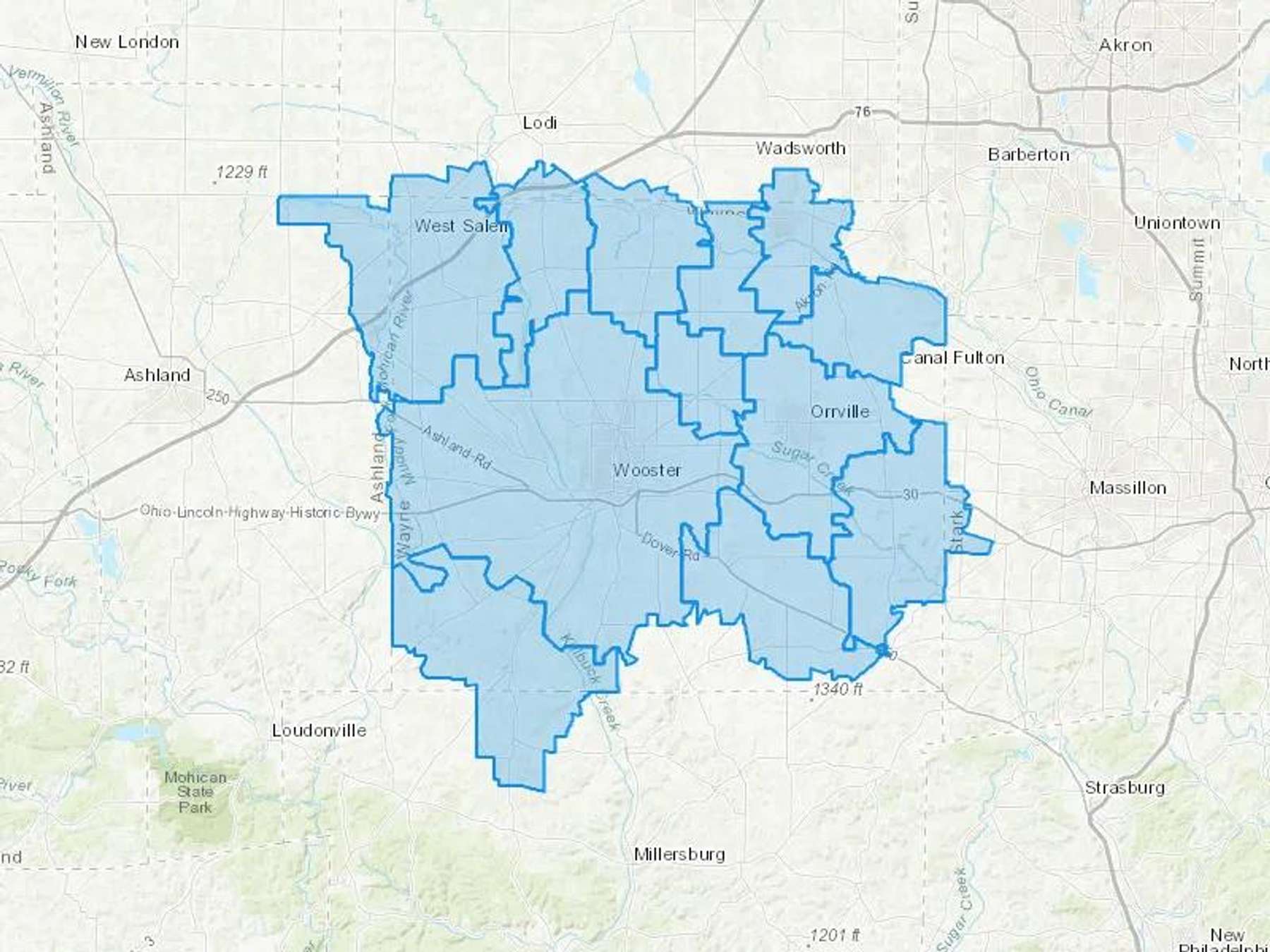 Santmyer Energy Inc Cash Heating Oil Delivery Map Map With The Santmyer Energy Inc Heating Oil Delivery Area Shaded In Blue