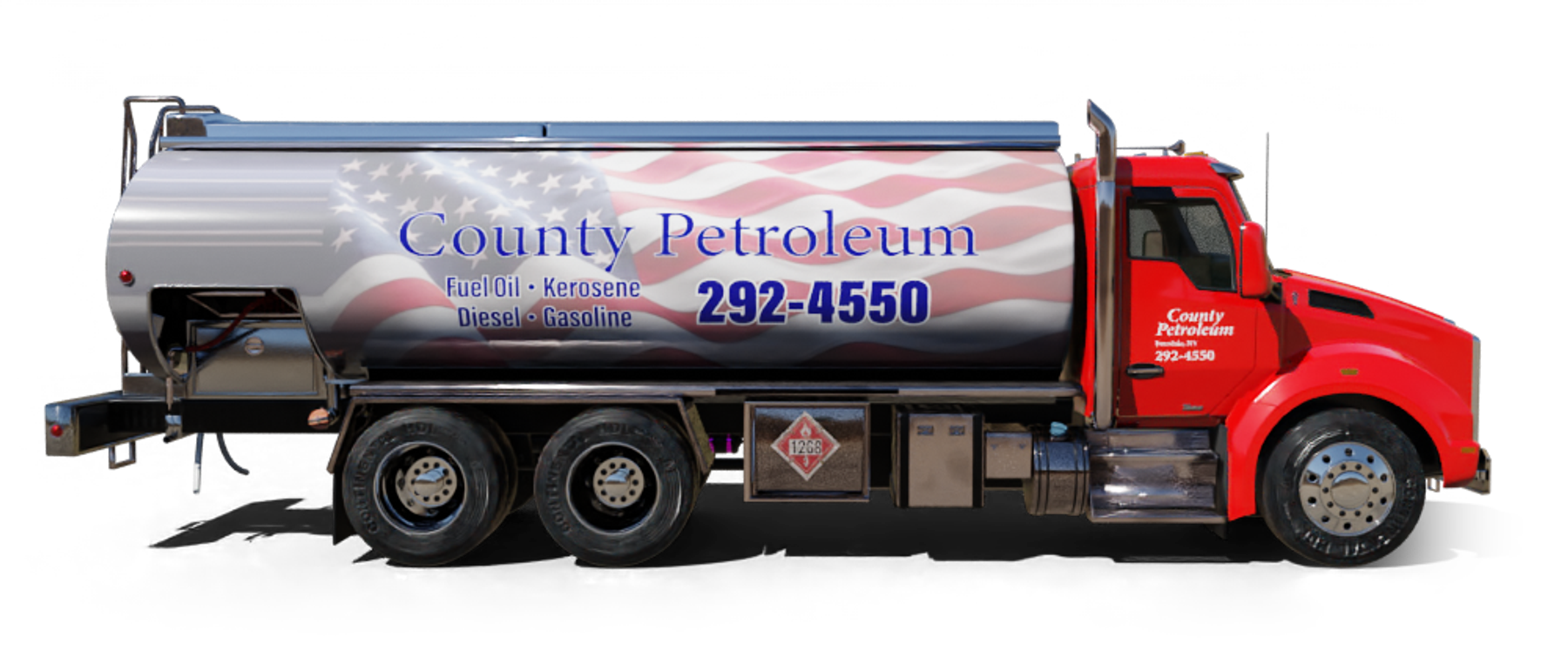 C. J. Fuel Oil Heating Oil Truck C. J. Fuel Oil residential home heating oil truck parked next to the Corona Extra fuel storage tank in Wyandanch, Long Island, New York delivering fuel oil.