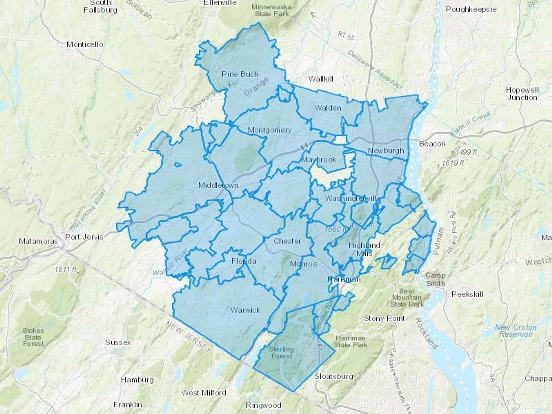 Washingtonville Fuel Corp Inc Cash Heating Oil Delivery Map Map With The Washingtonville Fuel Corp Inc Heating Oil Delivery Area Shaded In Blue