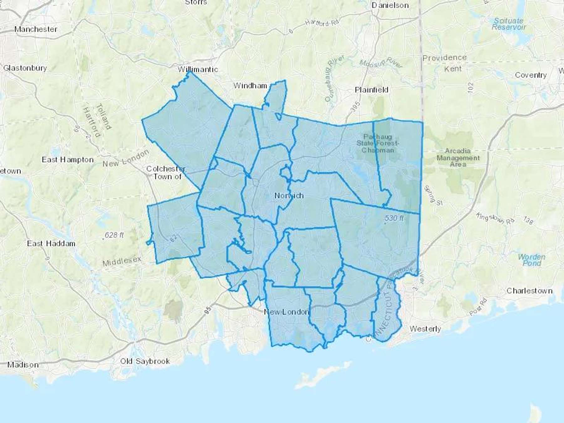 Queen Bee's Oil Inc Cash Heating Oil Delivery Map Map With The Queen Bee's Oil Inc Heating Oil Delivery Area Shaded In Blue