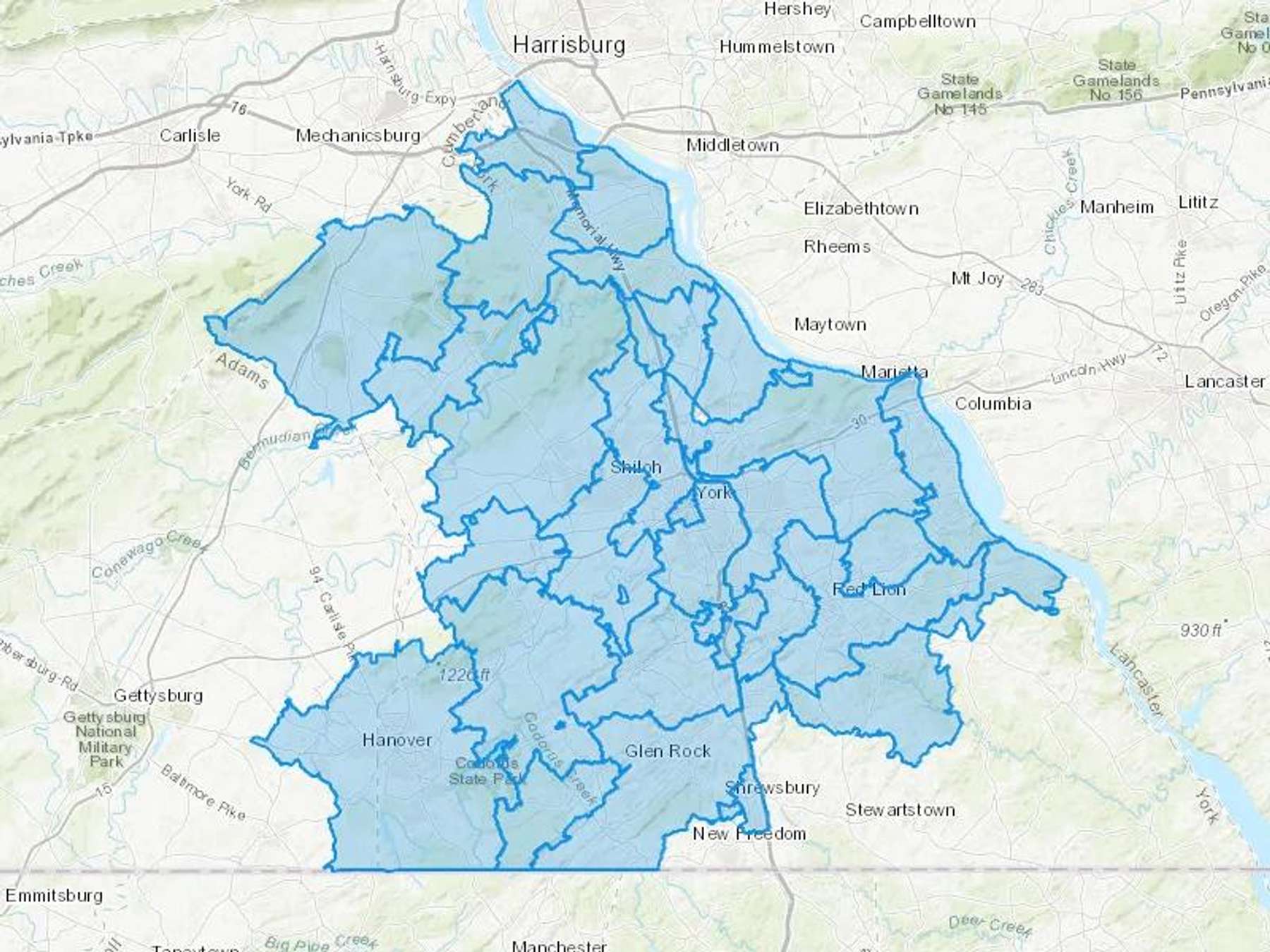 Edris Oil Service Inc Cash Heating Oil Delivery Map Map With The Edris Oil Service Inc Heating Oil Delivery Area Shaded In Blue