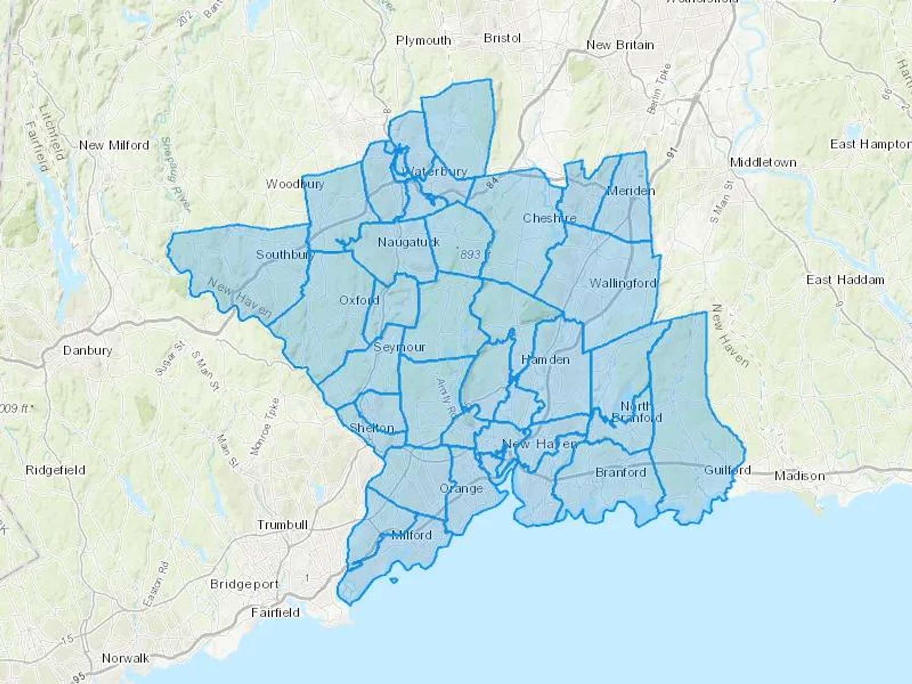 Merrill Oil LLC Cash Heating Oil Delivery Map Map With The Merrill Oil LLC Heating Oil Delivery Area Shaded In Blue