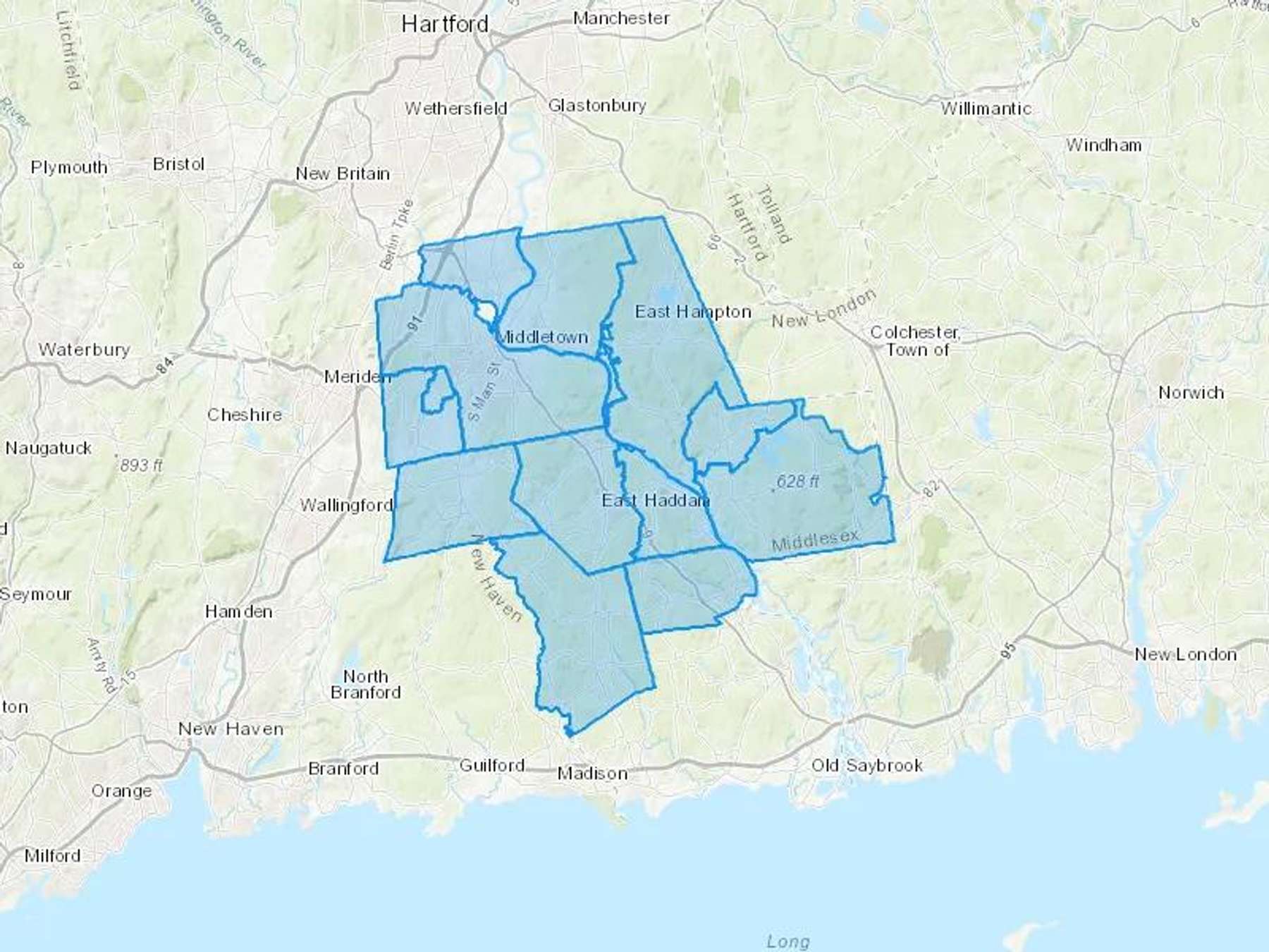 Cromwell Energy Cash Heating Oil Delivery Map Map With The Cromwell Energy Heating Oil Delivery Area Shaded In Blue