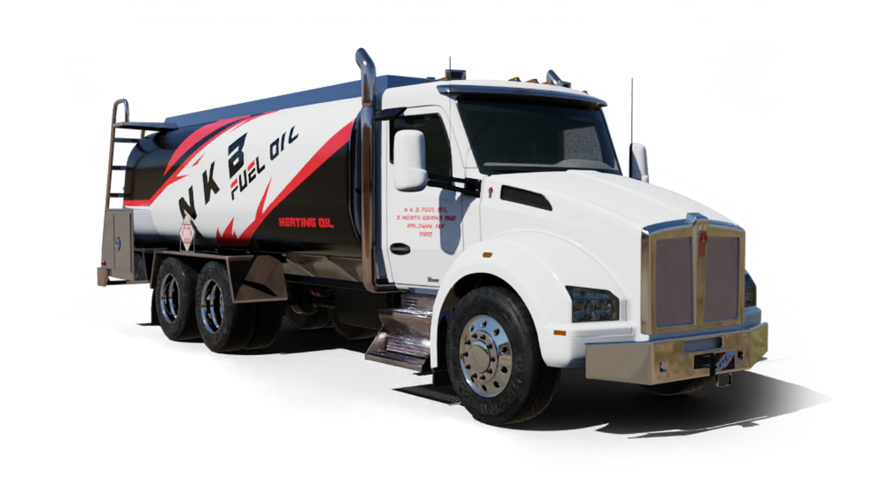 Old Country Fuel Heating Oil Truck Old Country Fuel residential home heating oil truck in front of a white single family home in Huntington, Long Island, New York delivering fuel oil.