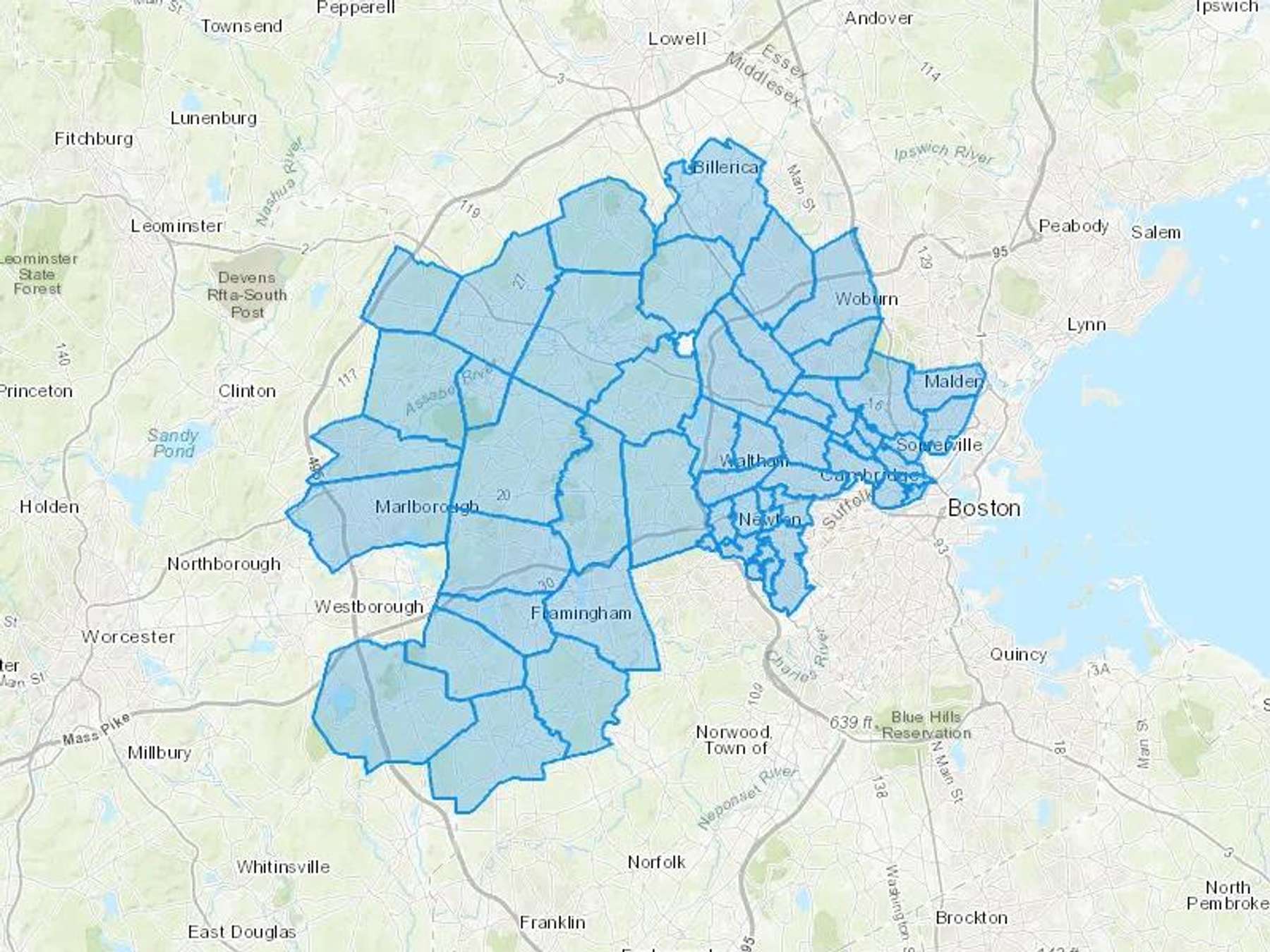 Woodacre Fuel & HVAC Inc Cash Heating Oil Delivery Map Map With The Woodacre Fuel & HVAC Inc Heating Oil Delivery Area Shaded In Blue