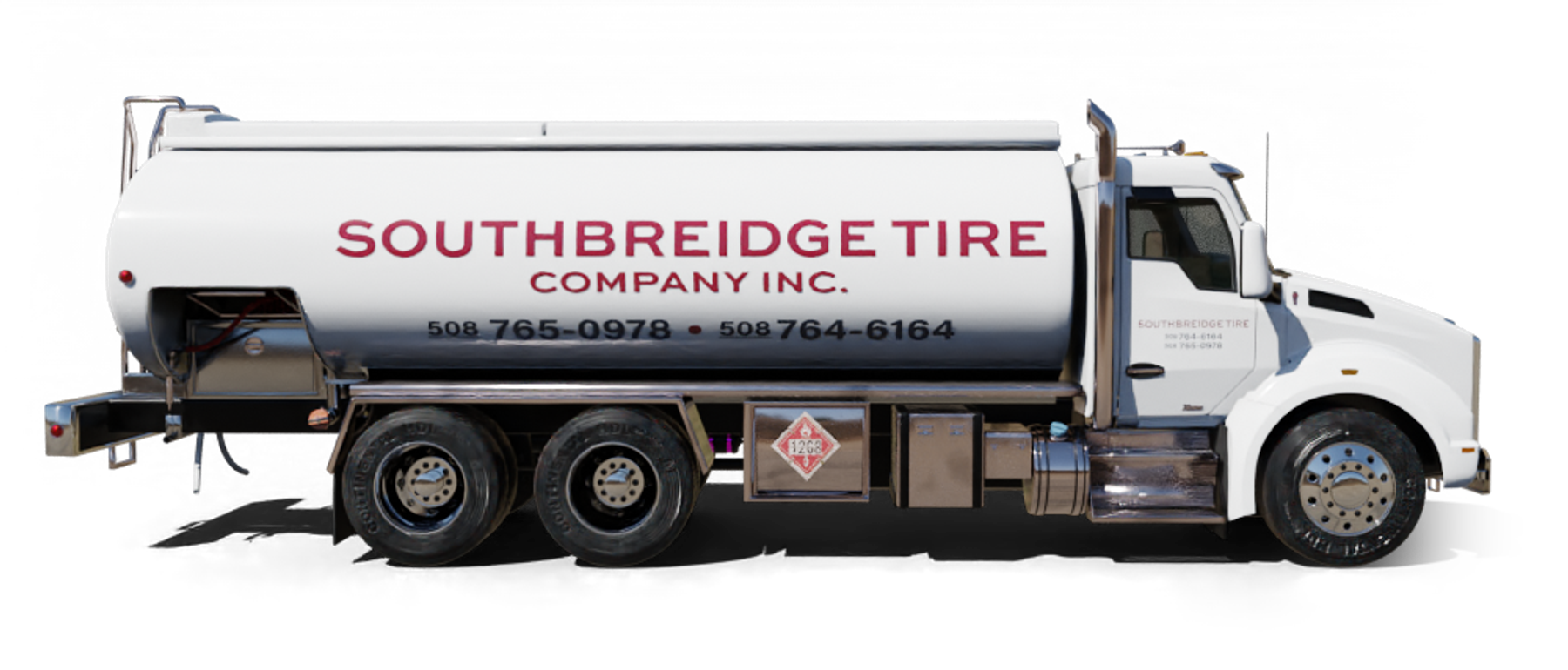 East End Container Service Heating Oil Truck East End Container Service residential home heating oil truck parked on a cul de sac along a river with an American Flag in East Islip, Long Island, New York delivering fuel oil.